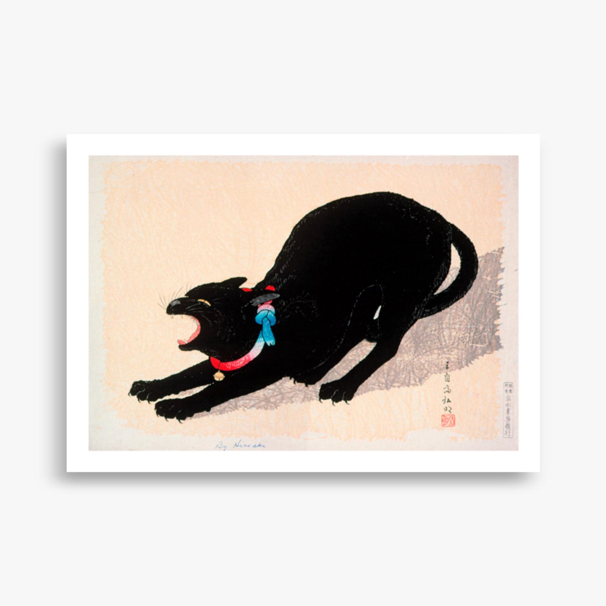 Takahashi Hiroaki (Shōtei) - Black Cat Hissing 50x70 cm Poster