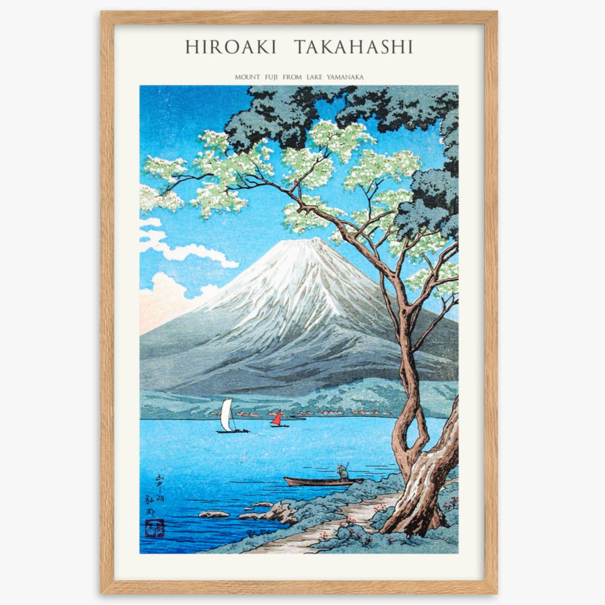 Hiroaki Takahashi - Mount Fuji from Lake Yamanaka - Decoration 61x91 cm Poster With Oak Frame