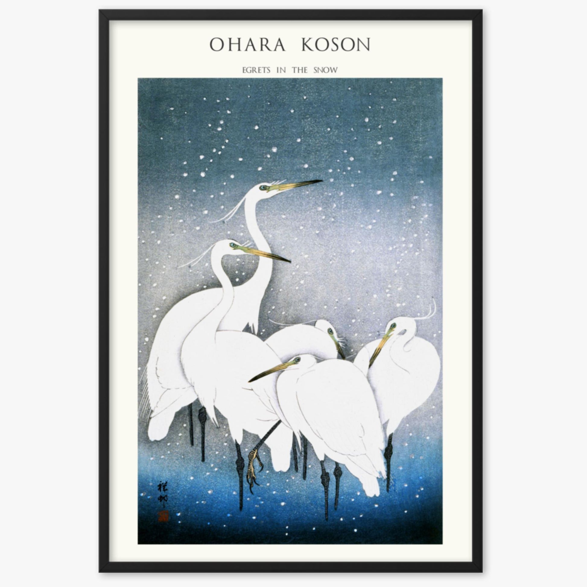 Ohara Koson - Egrets in the Snow - Decoration 61x91 cm Poster With Black Frame