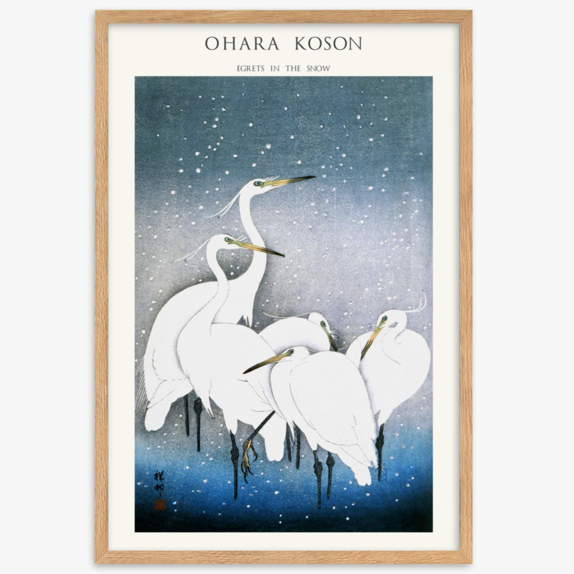 Ohara Koson - Egrets in the Snow - Decoration 61x91 cm Poster With Oak Frame