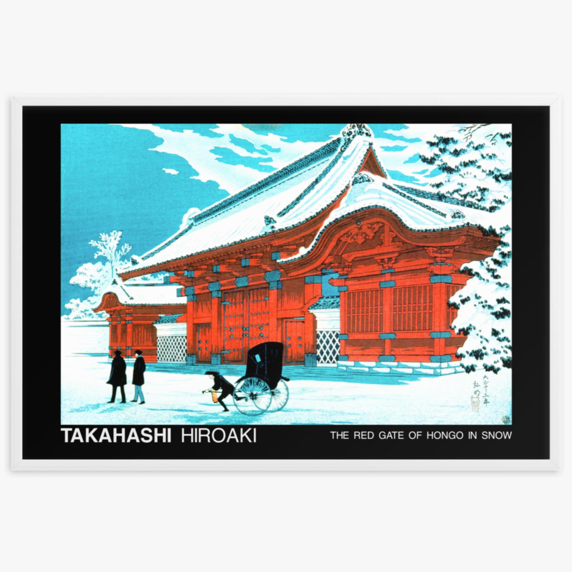 Hiroaki Takahashi - The Red Gate of Hongo in Snow - Decoration 61x91 cm Poster With White Frame