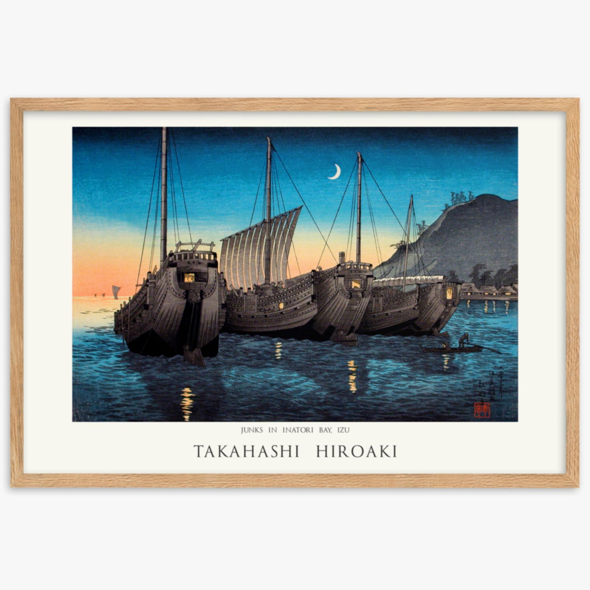 Hiroaki Takahashi - Junks in Inatori Bay, Izu - Decoration 61x91 cm Poster With Oak Frame