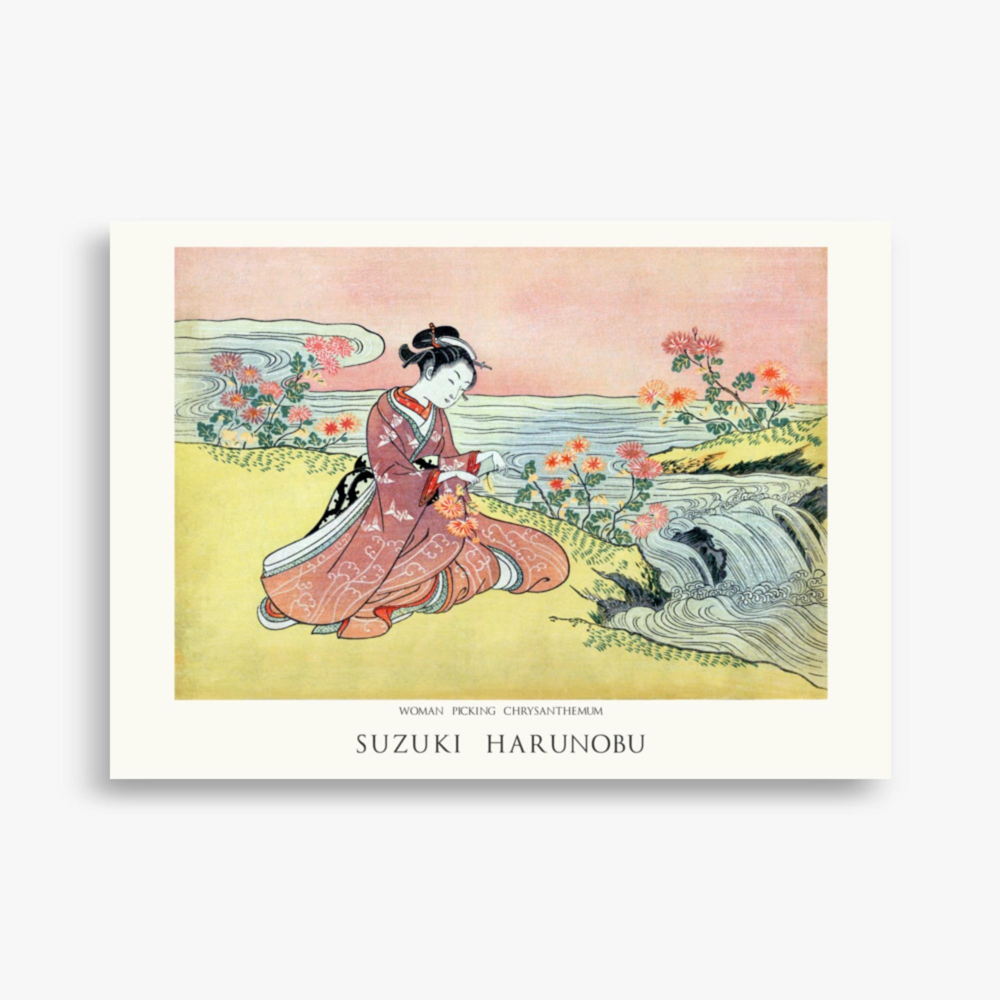 Suzuki Harunobu - Woman Picking Chrysanthemum - Decoration 50x70 cm Poster