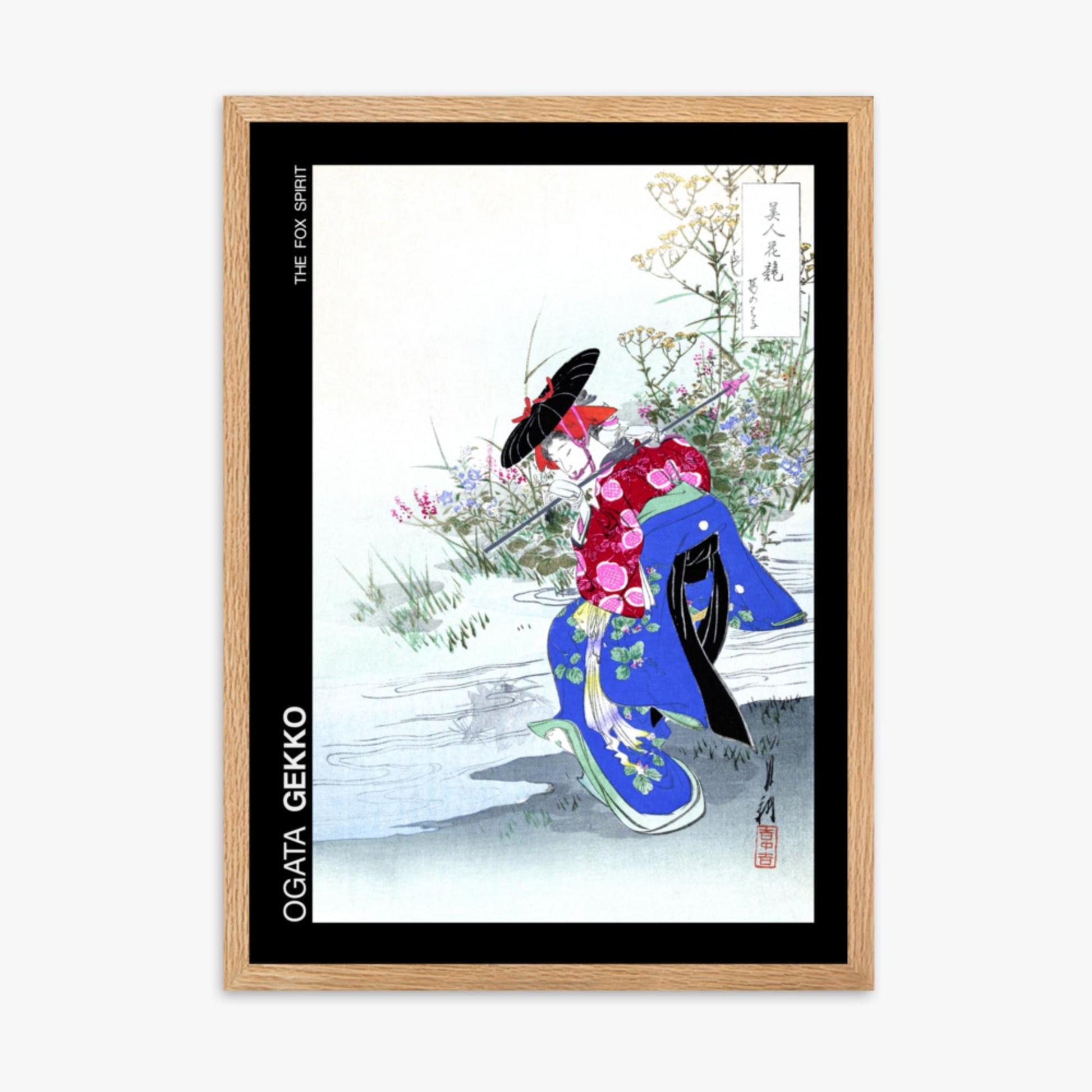 Ogata Gekko - The Fox Spirit - Decoration 50x70 cm Poster With Oak Frame