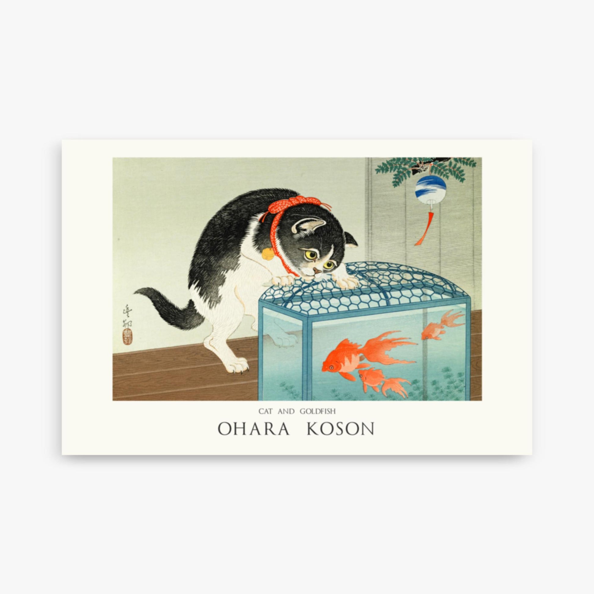 Ohara Koson: Cat and Goldfish - Japandi - 61x91 cm Poster