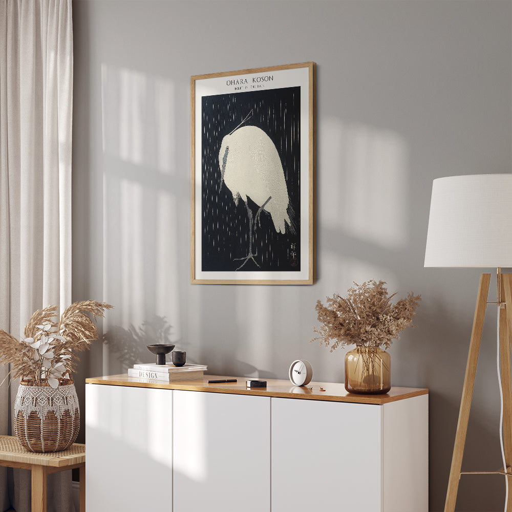 Interior Design Concept: Egret in the Rain - Japandi (Ohara Koson)