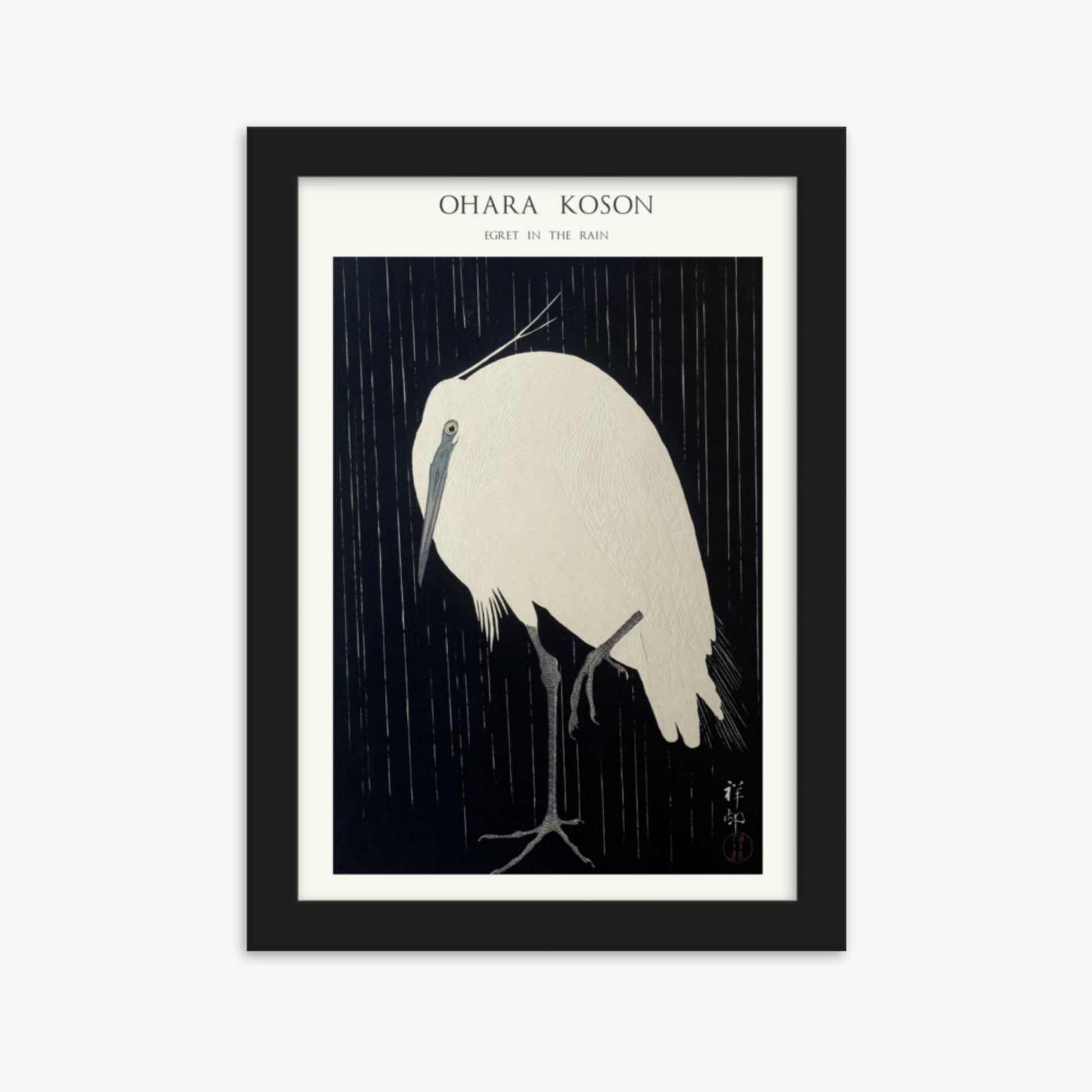 Ohara Koson: Egret in the Rain - Japandi - 21x30 cm Poster With Black Frame