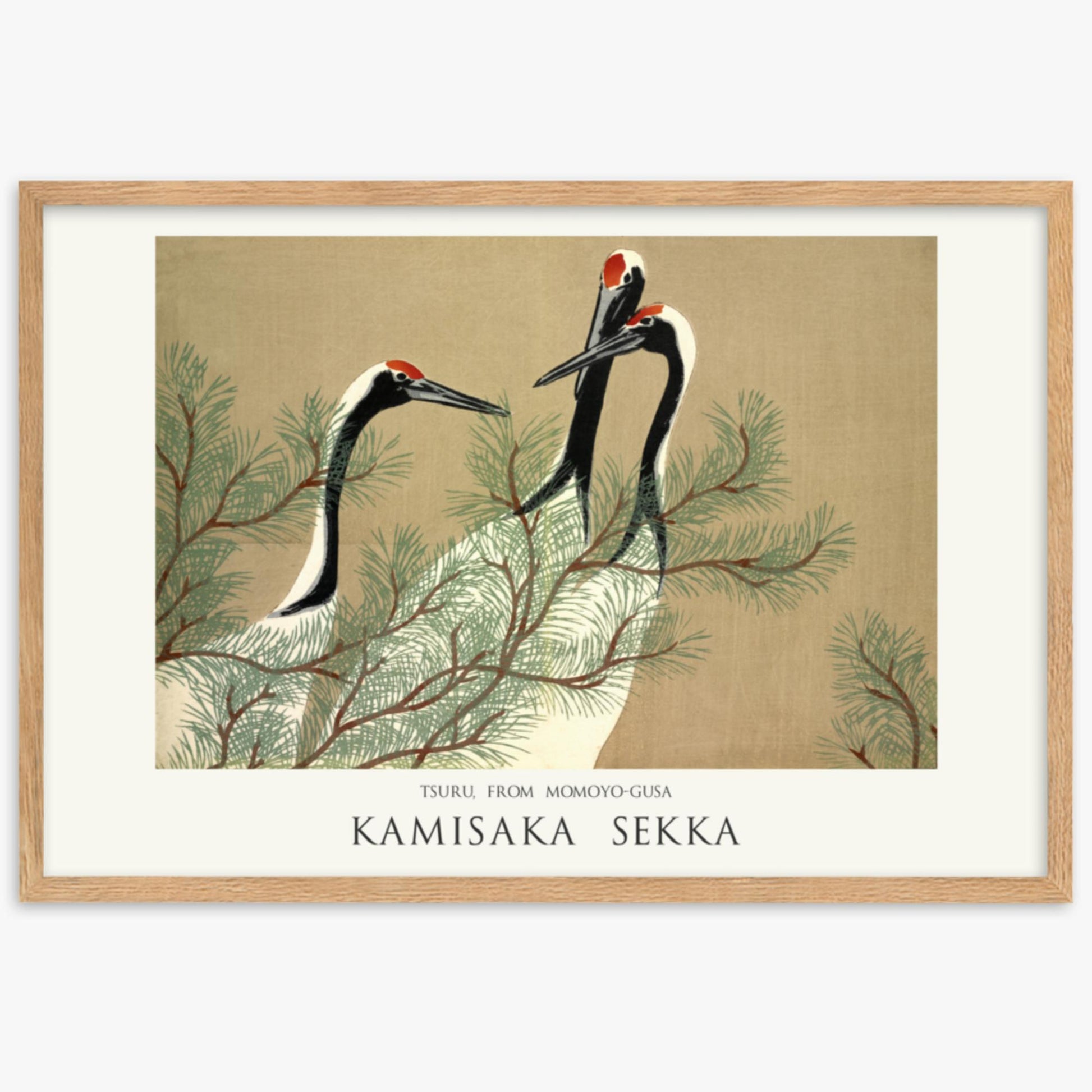 Kamisaka Sekka: Tsuru, from Momoyo-gusa - Japandi - 61x91 cm Poster With Oak Frame