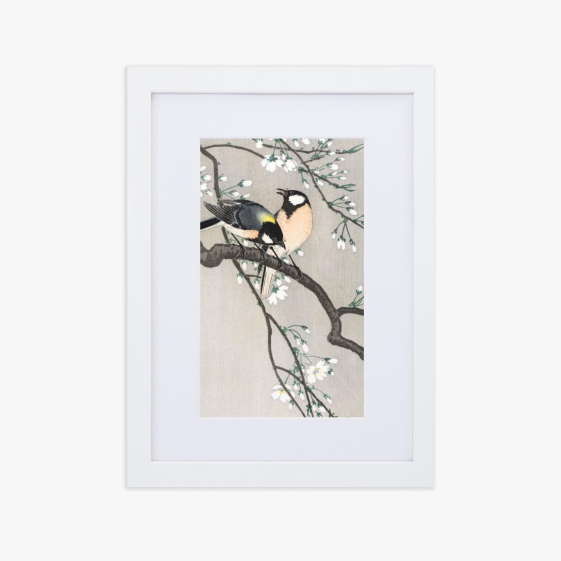 Ohara Koson - Tits on Cherry Branch 21x30 cm Poster With White Frame