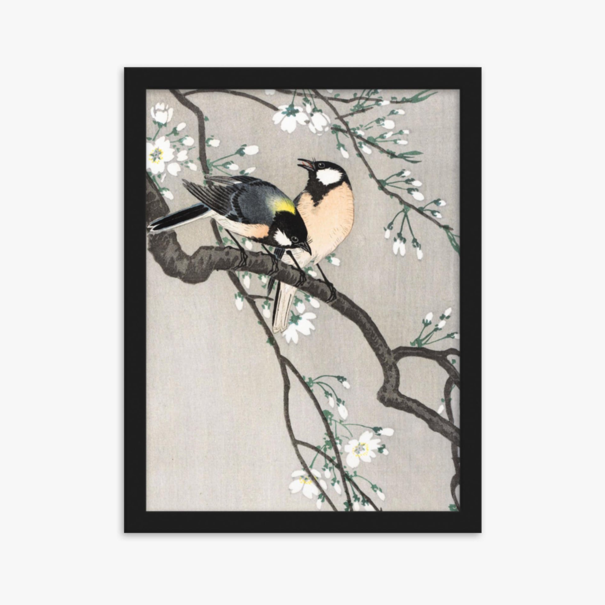 Ohara Koson - Tits on Cherry Branch 30x40 cm Poster With Black Frame