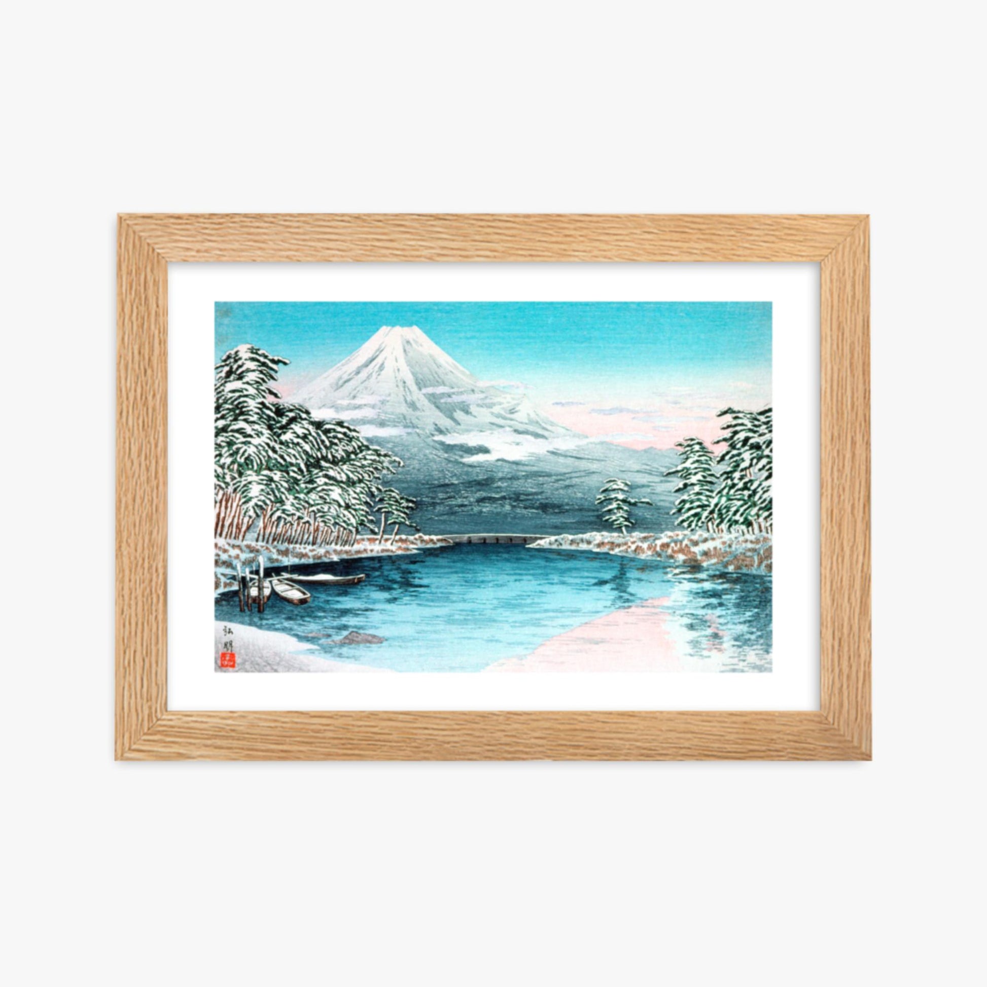 Takahashi Hiroaki (Shōtei) - Mt. Fuji from Tagonoura, Snow Scene 21x30 cm Poster With Oak Frame