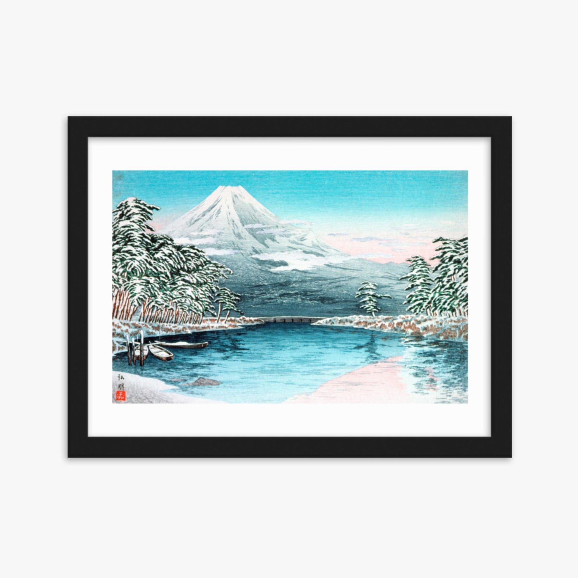 Takahashi Hiroaki (Shōtei) - Mt. Fuji from Tagonoura, Snow Scene 30x40 cm Poster With Black Frame