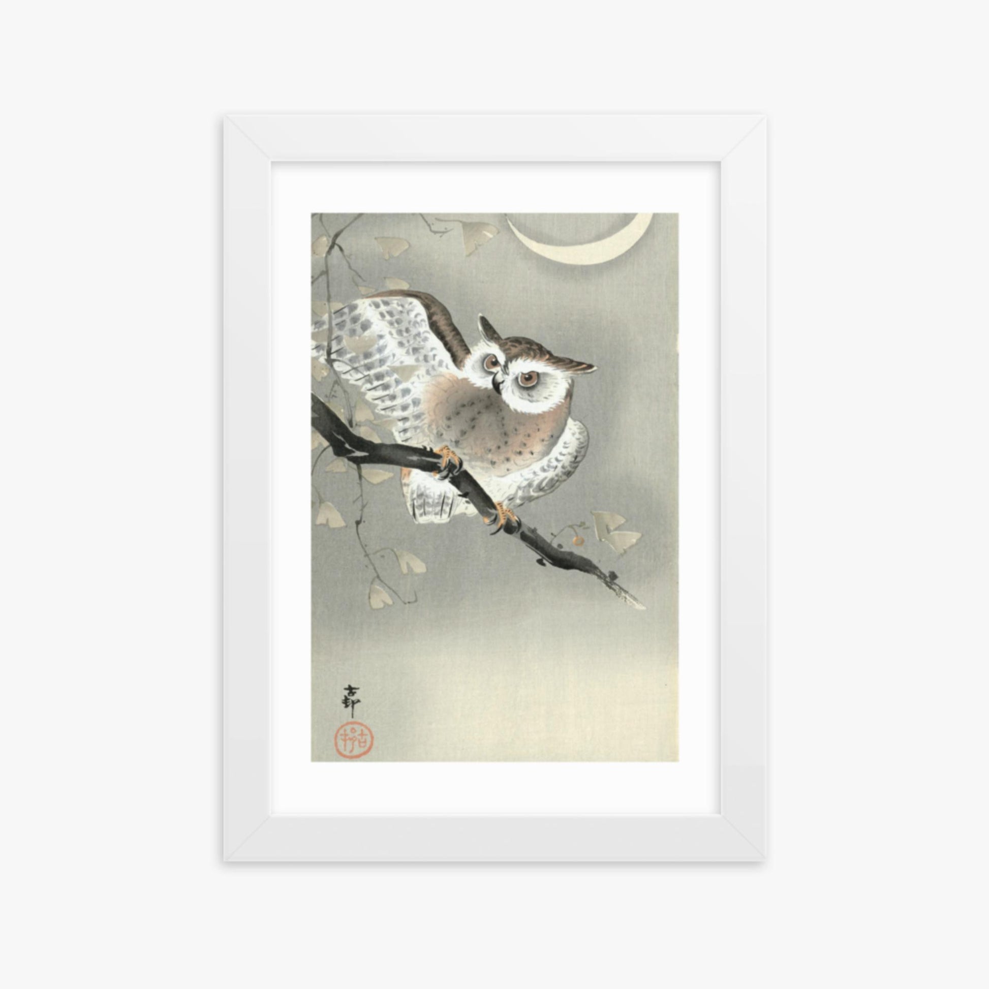 Ohara Koson - Long-Eared Owl in Ginkgo 21x30 cm Poster With White Frame