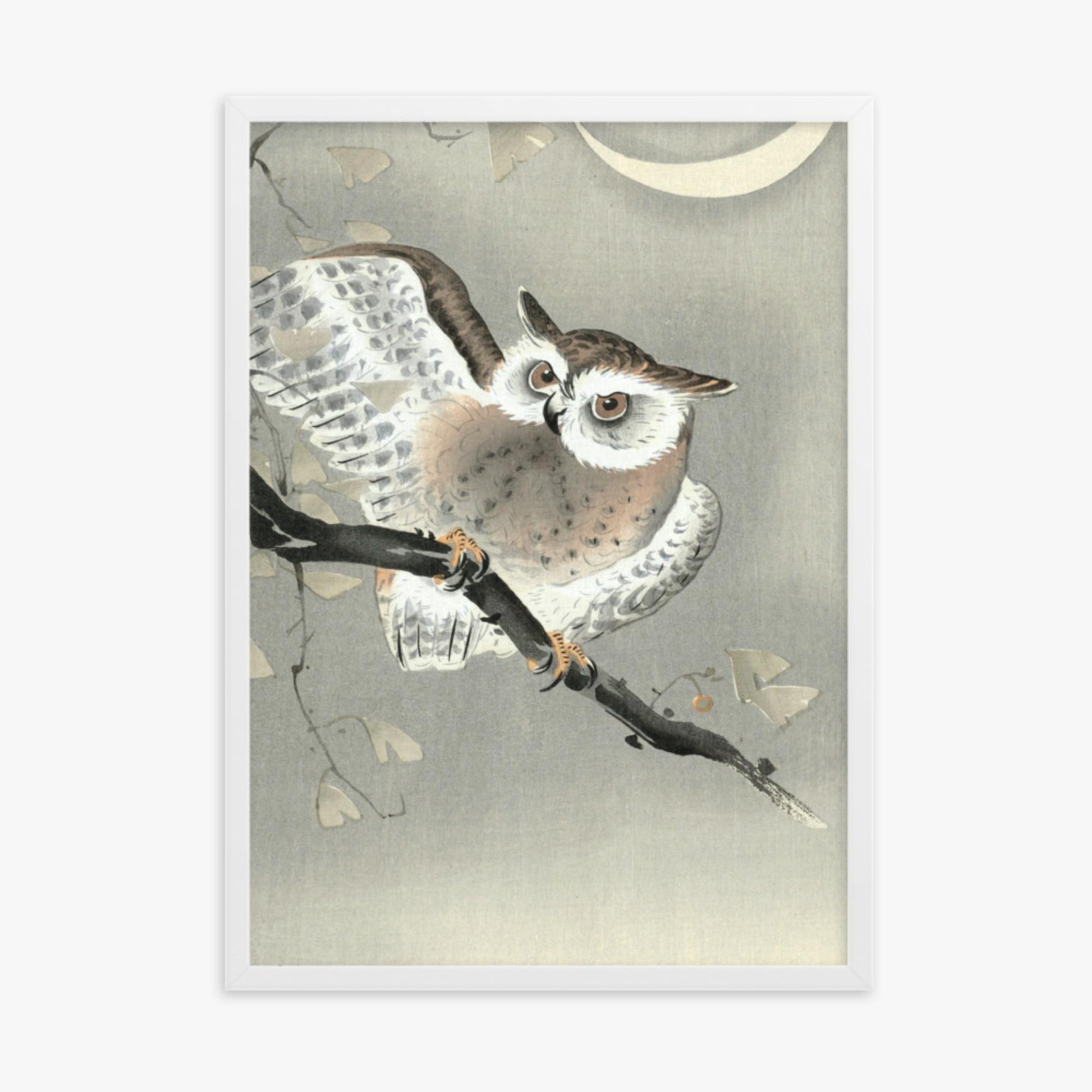 Ohara Koson - Long-Eared Owl in Ginkgo 50x70 cm Poster With White Frame