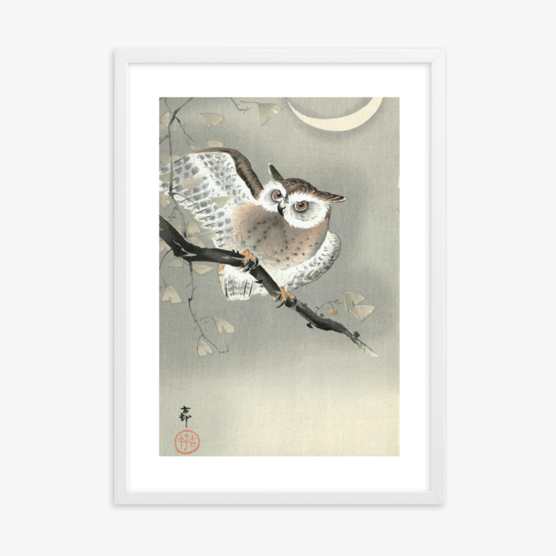 Ohara Koson - Long-Eared Owl in Ginkgo 50x70 cm Poster With White Frame