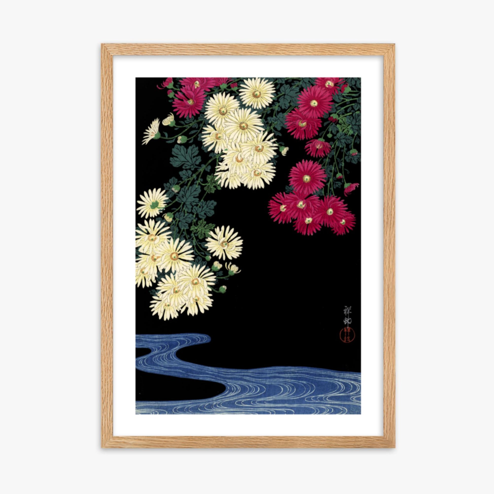 Ohara Koson - Chrysanthemums 50x70 cm Poster With Oak Frame