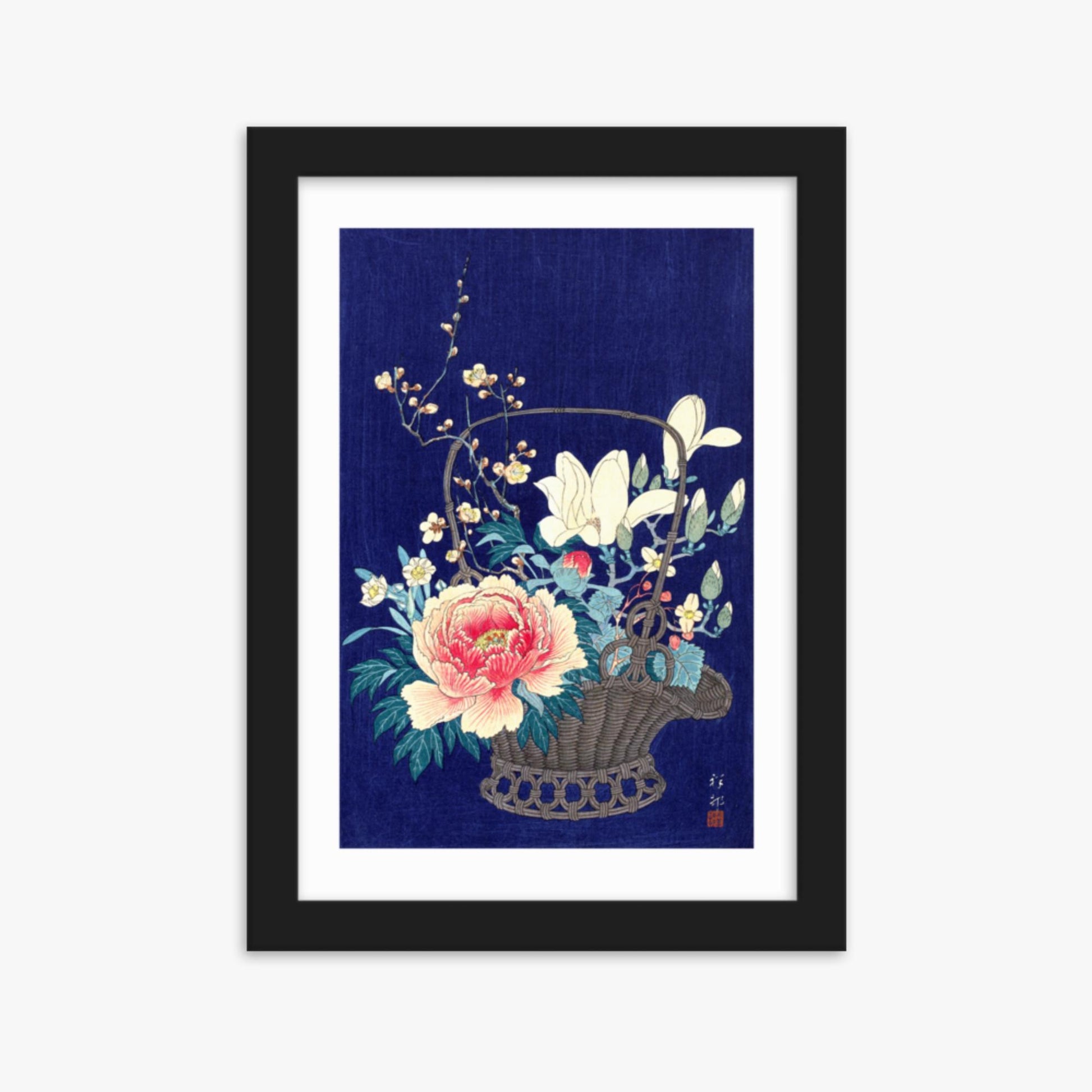 Ohara Koson - Bamboo Flower Basket 21x30 cm Poster With Black Frame