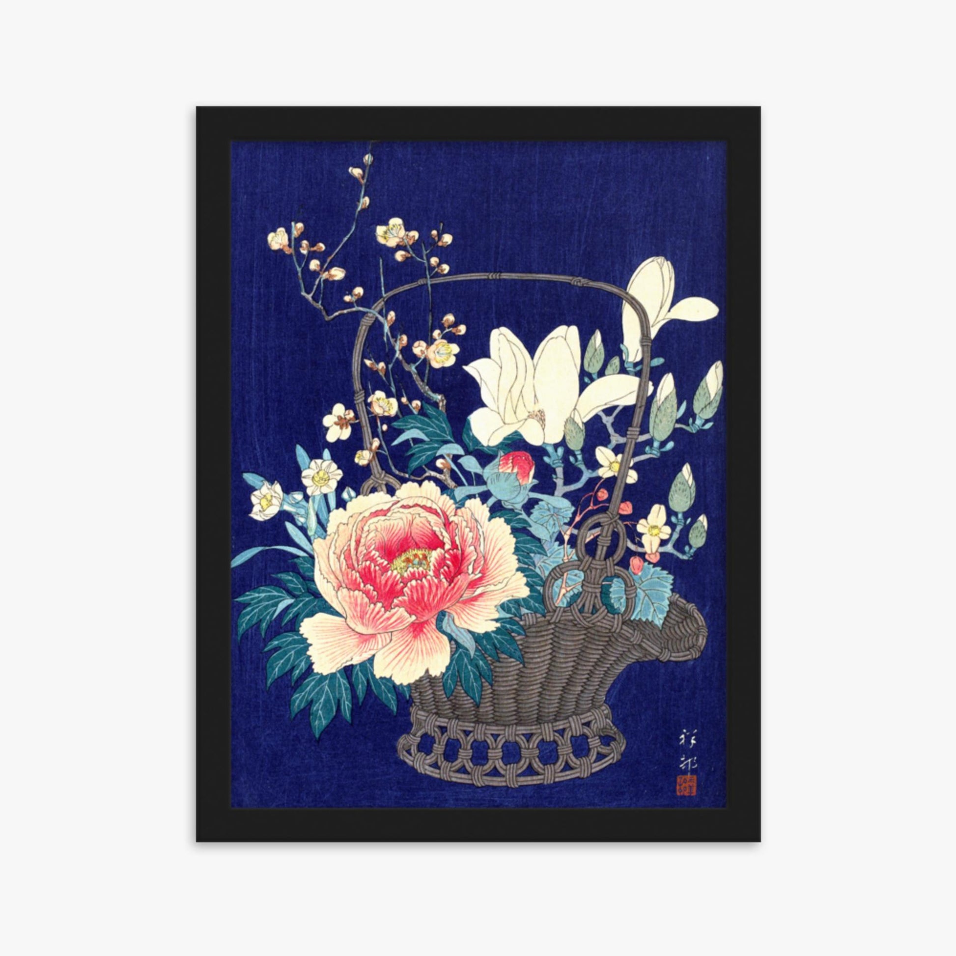 Ohara Koson - Bamboo Flower Basket 30x40 cm Poster With Black Frame