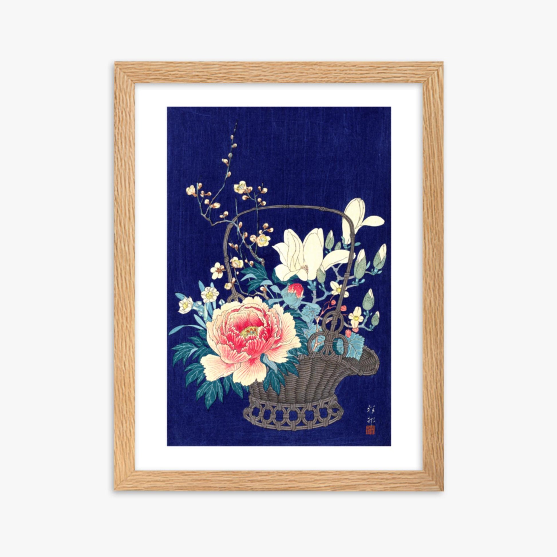 Ohara Koson - Bamboo Flower Basket 30x40 cm Poster With Oak Frame