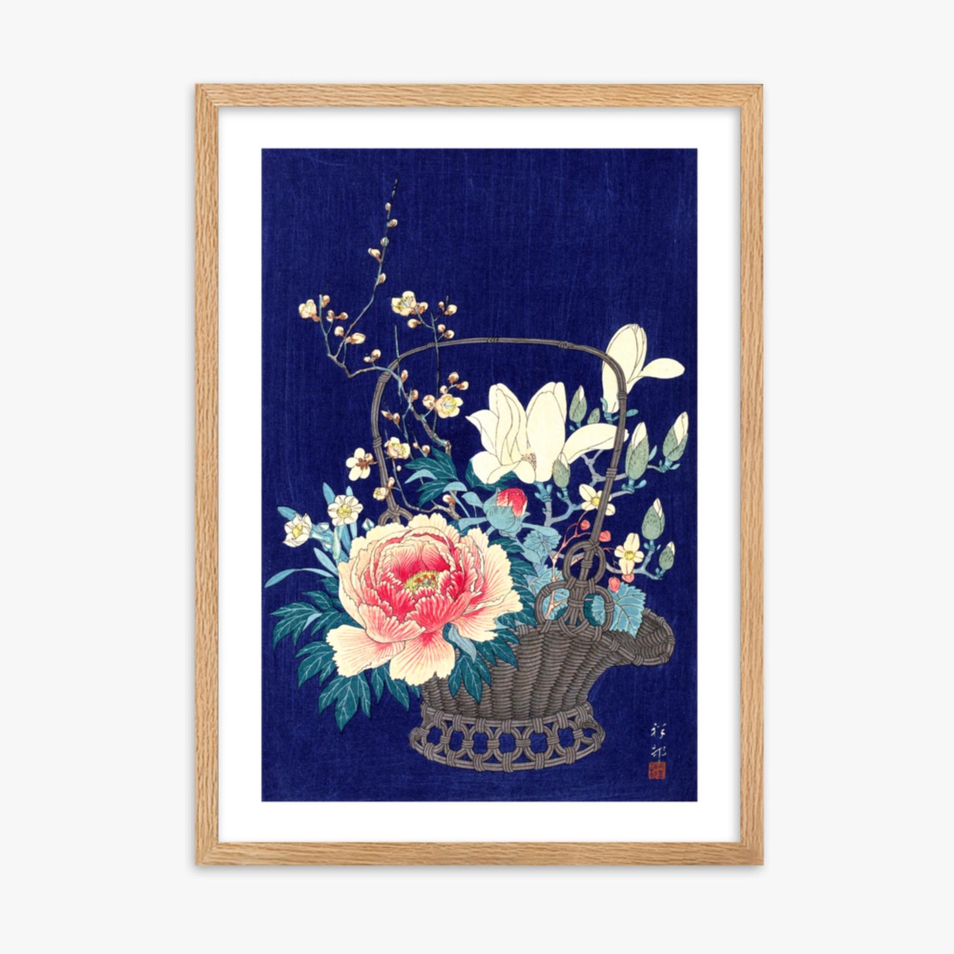 Ohara Koson - Bamboo Flower Basket 50x70 cm Poster With Oak Frame