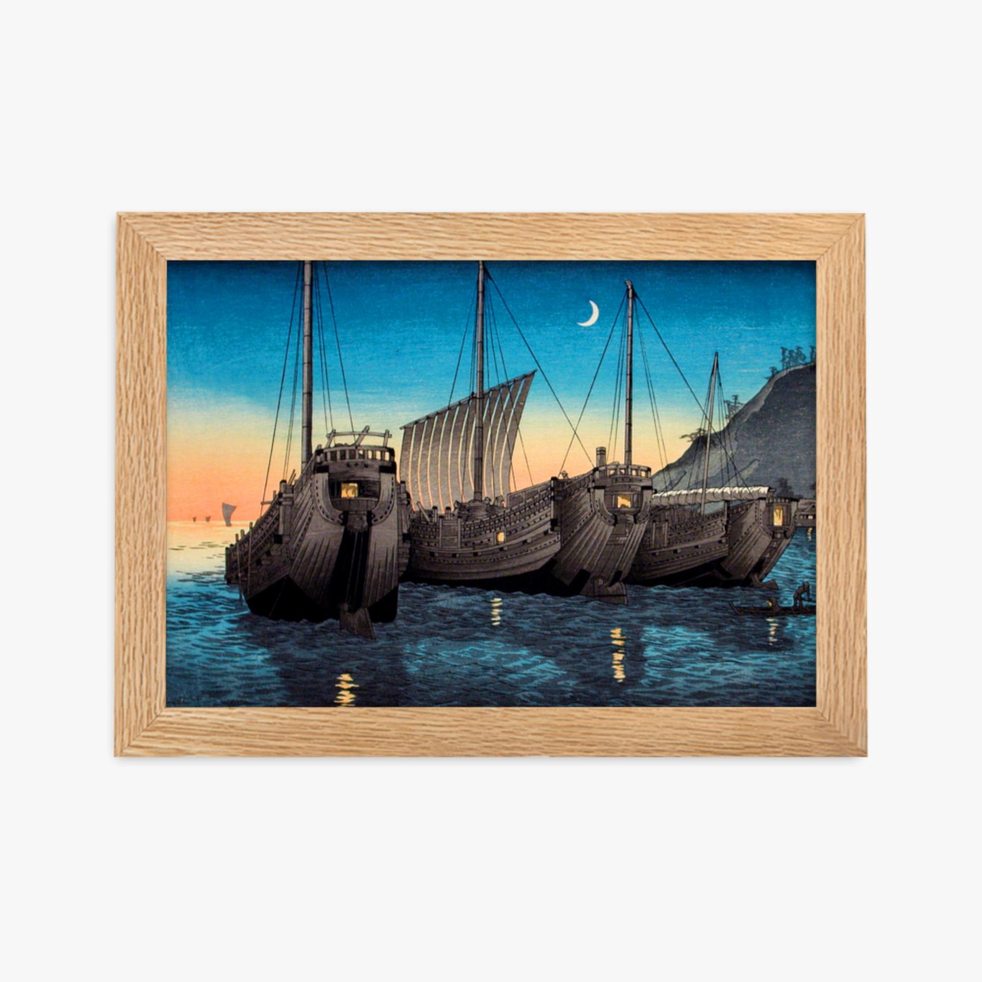 Takahashi Hiroaki (Shōtei) - Junks in Inatori Bay, Izu 21x30 cm Poster With Oak Frame