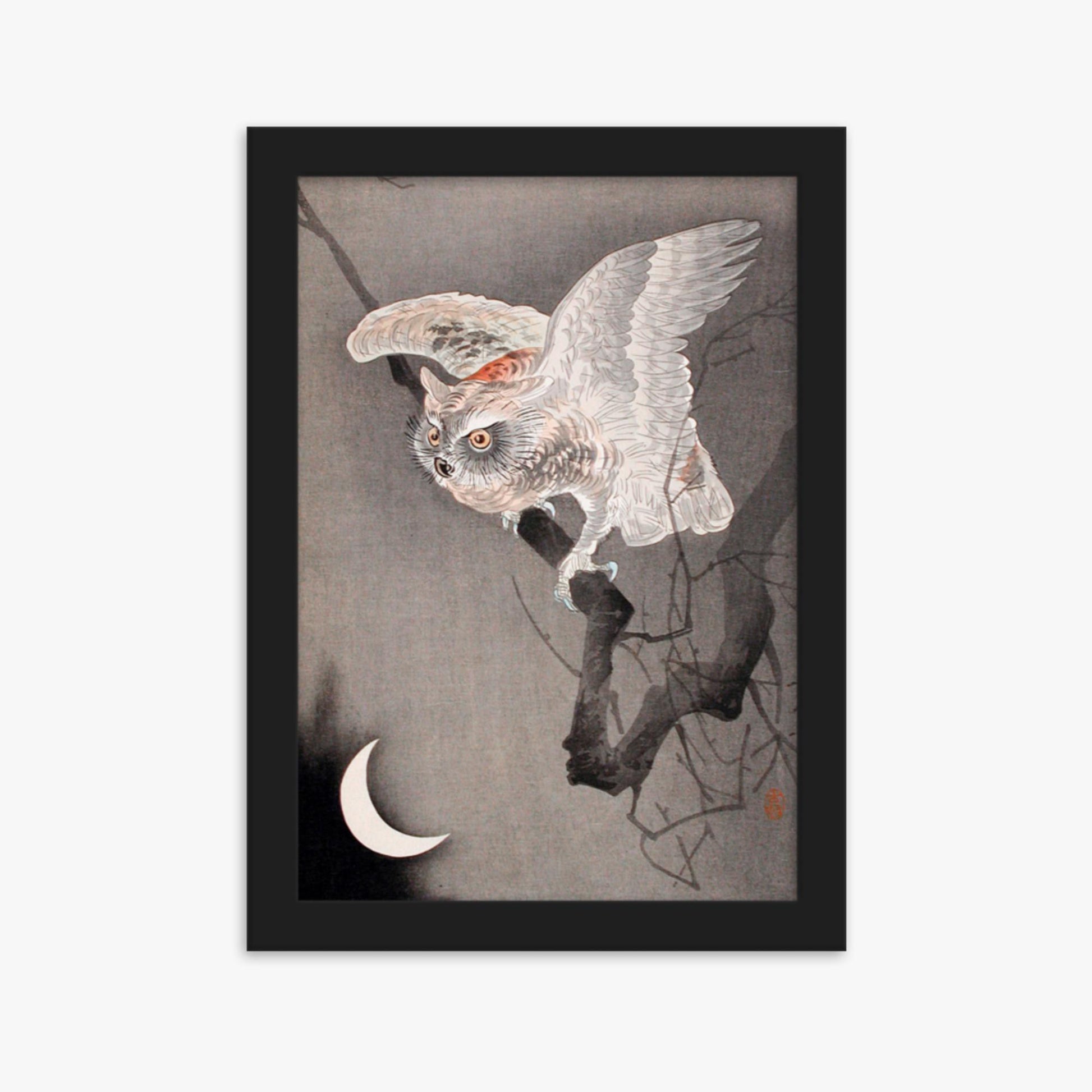 Ohara Koson - Scops Owl in Moonlight  21x30 cm Poster With Black Frame