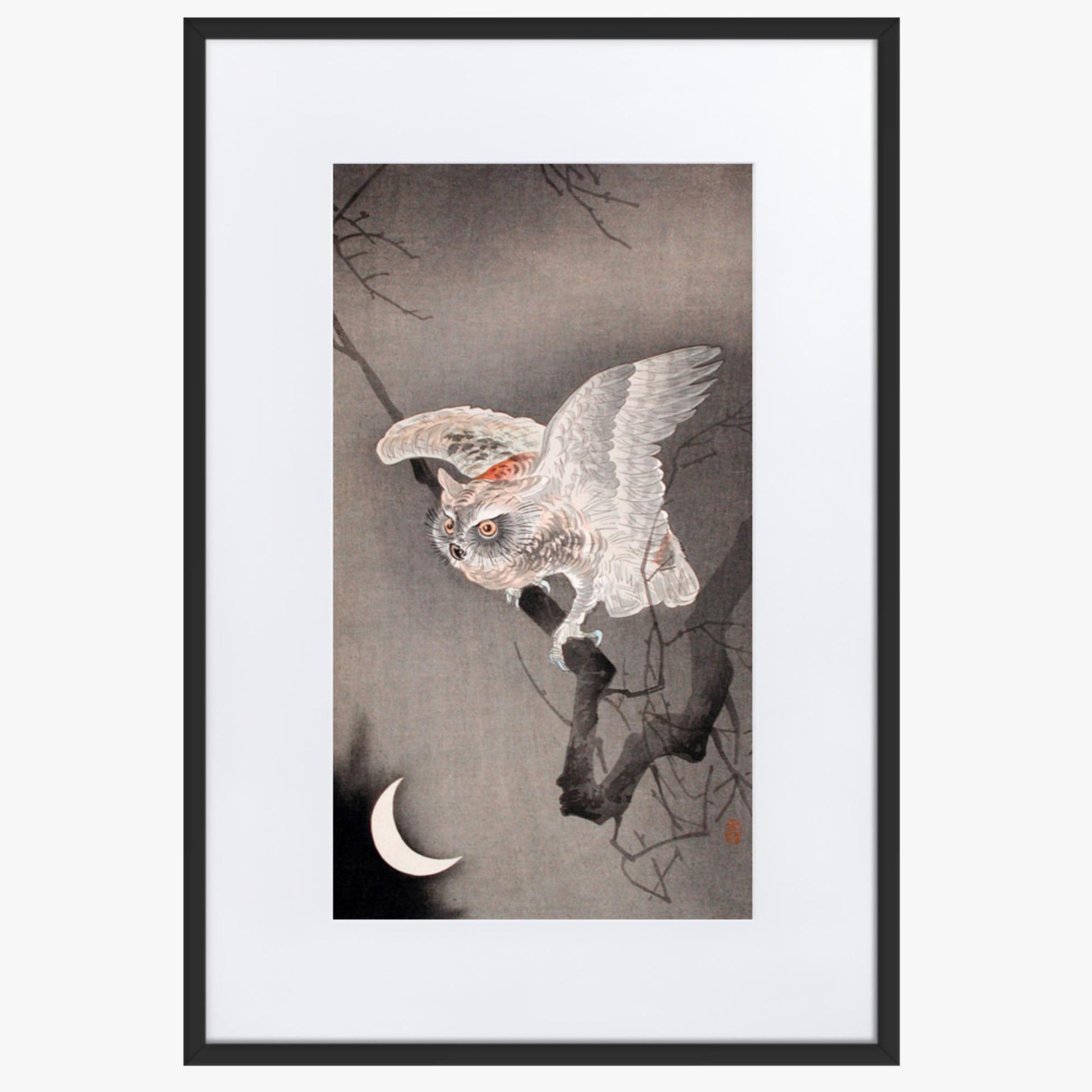 Ohara Koson - Scops Owl in Moonlight  61x91 cm Poster With Black Frame