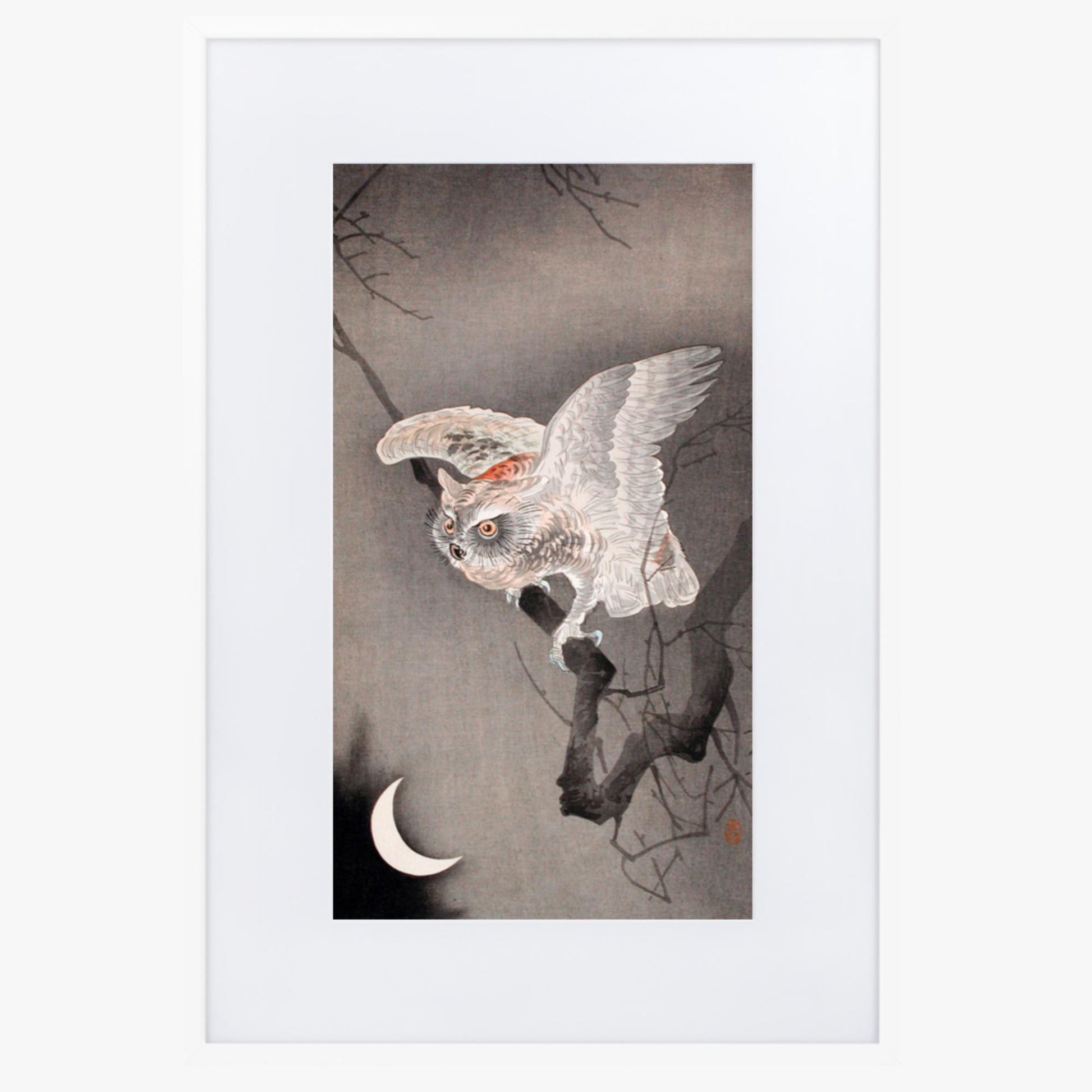 Ohara Koson - Scops Owl in Moonlight  61x91 cm Poster With White Frame