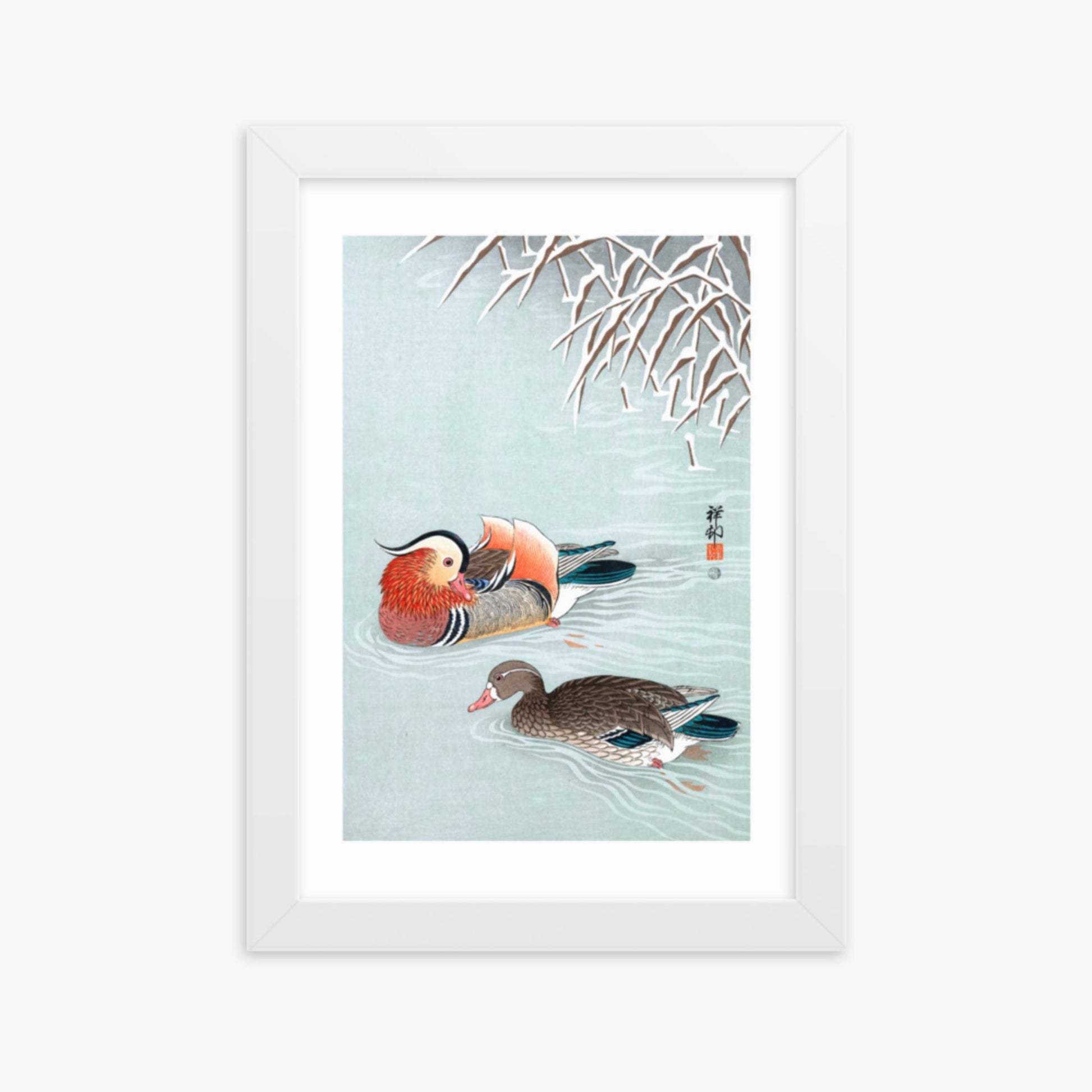 Ohara Koson - Mandarin Ducks 21x30 cm Poster With White Frame