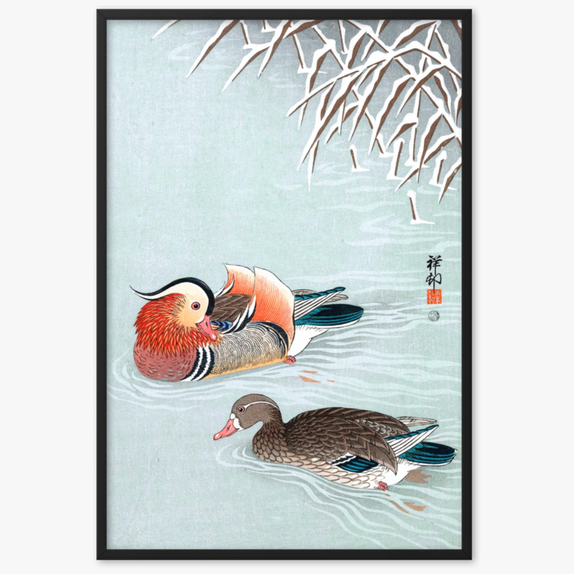 Ohara Koson - Mandarin Ducks 61x91 cm Poster With Black Frame