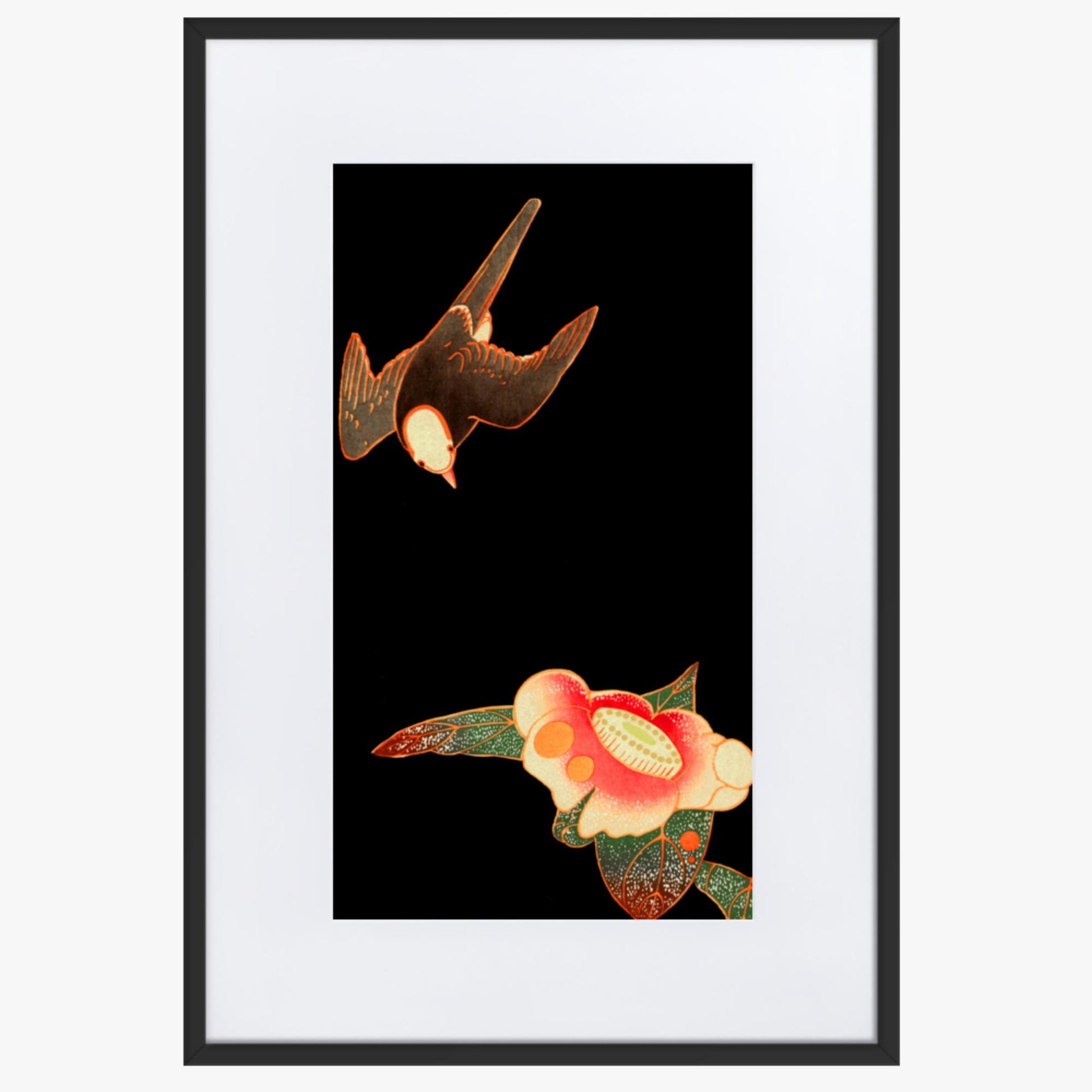 Ito Jakuchu - Swallow and Camellia 61x91 cm Poster With Black Frame