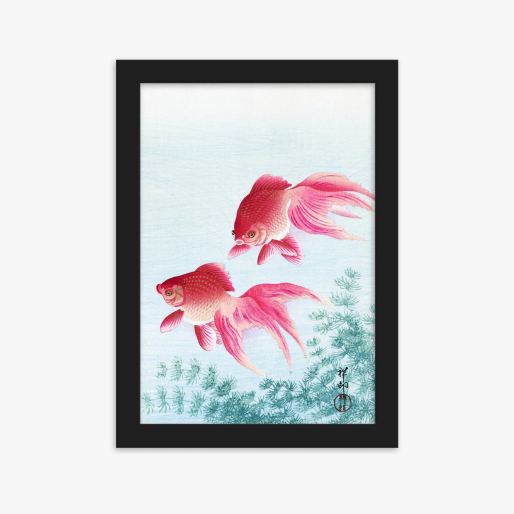 Ohara Koson - Two veil goldfish 21x30 cm Poster With Black Frame