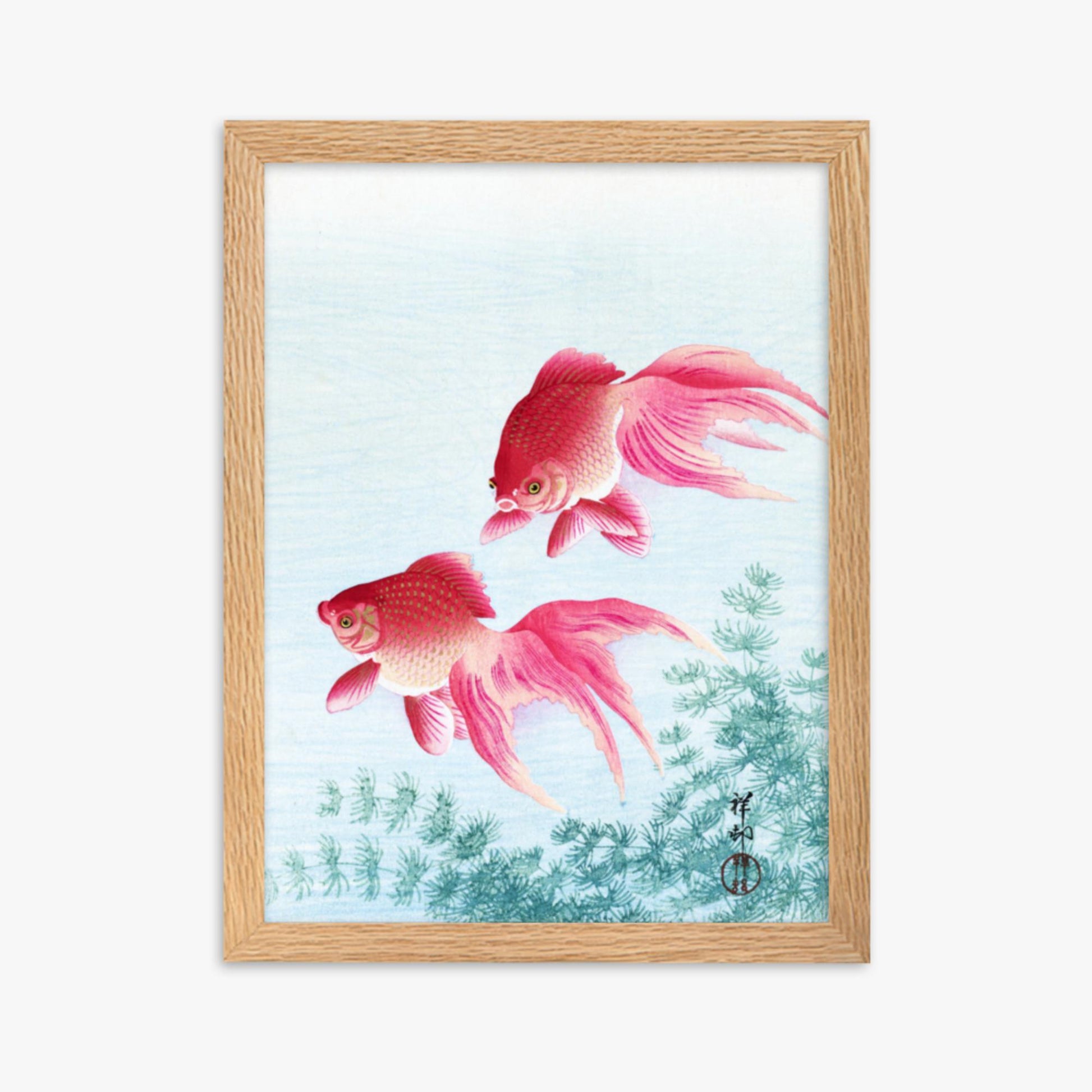 Ohara Koson - Two veil goldfish 30x40 cm Poster With Oak Frame