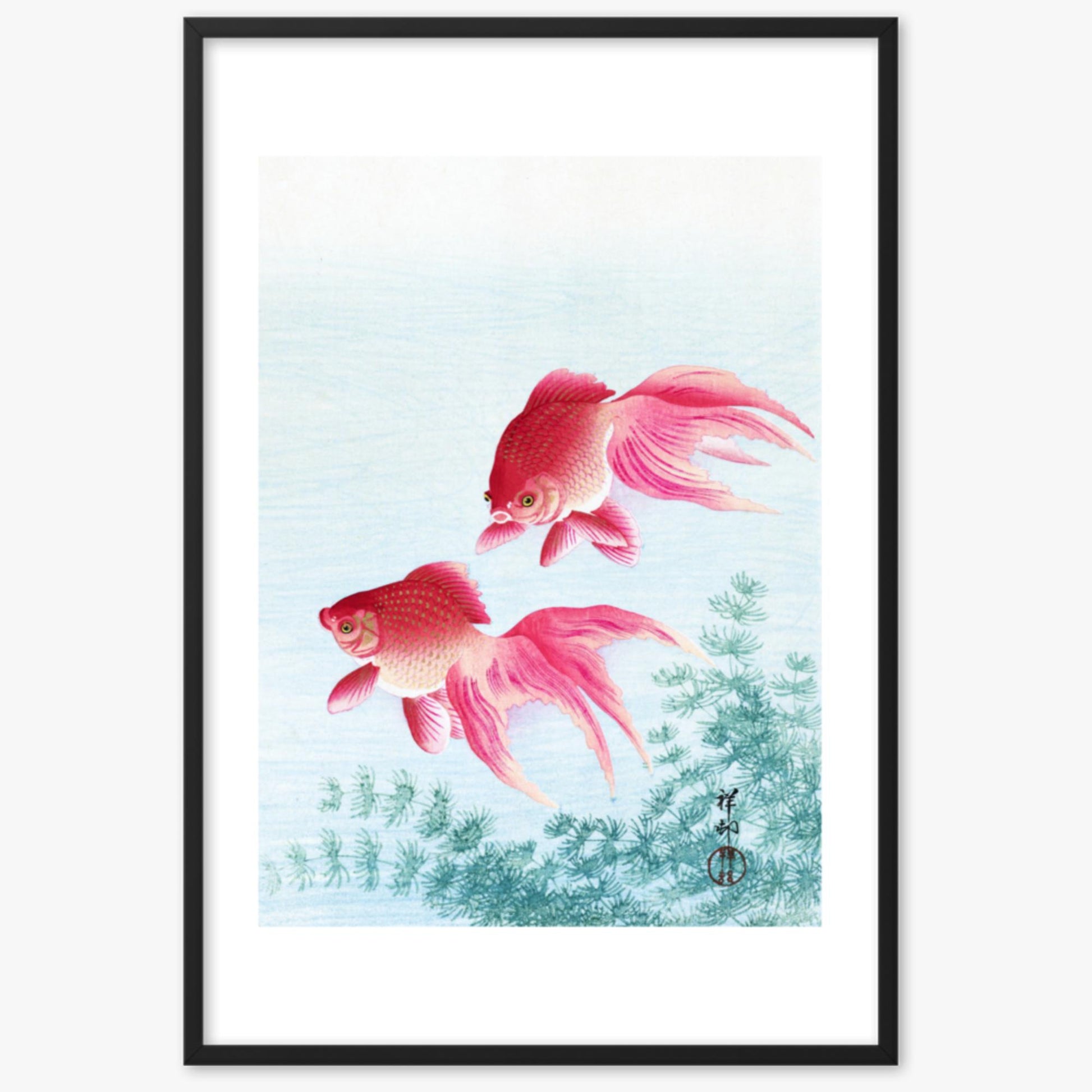 Ohara Koson - Two veil goldfish 61x91 cm Poster With Black Frame