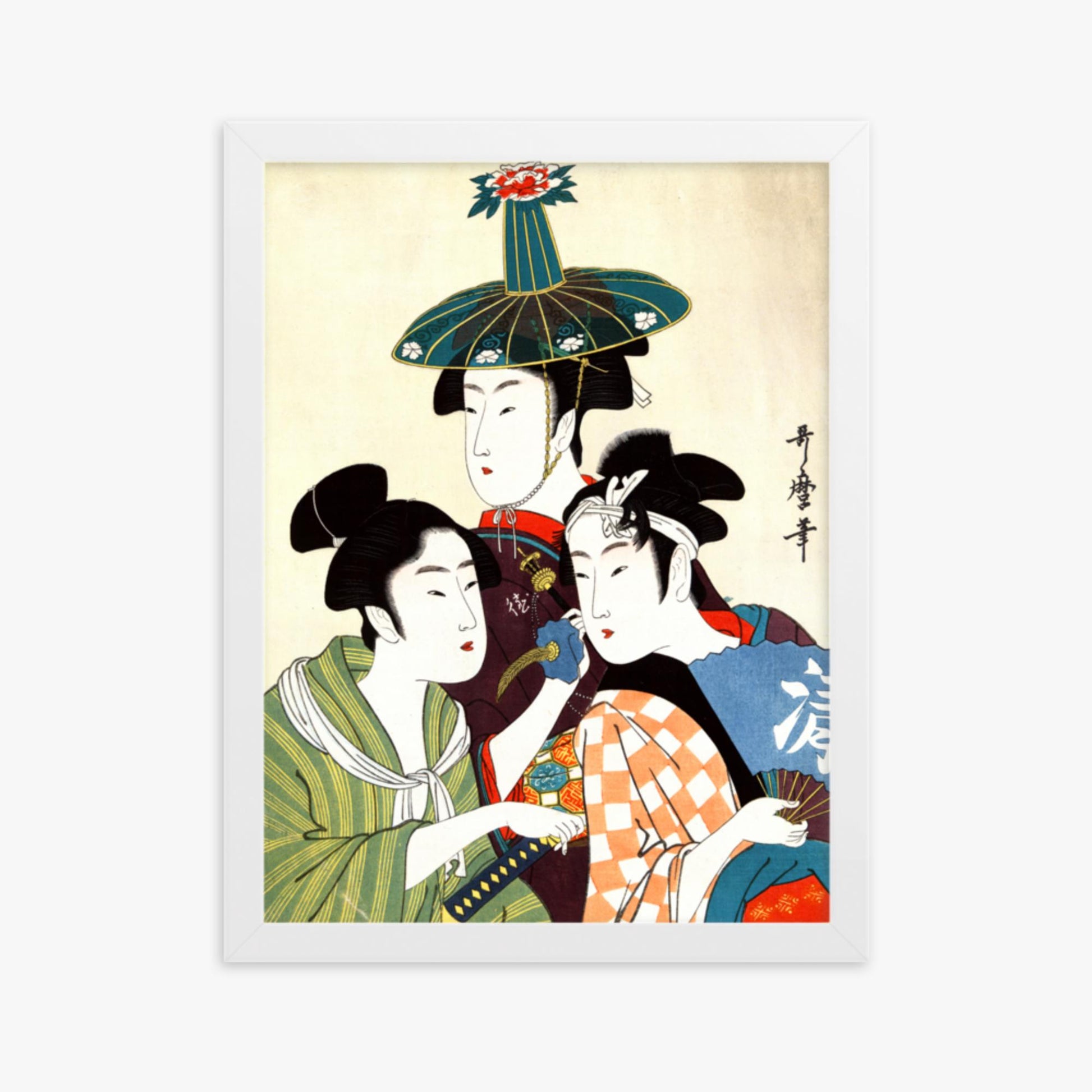 Utamaro Kitagawa - Three Young Men or Women  30x40 cm Poster With White Frame