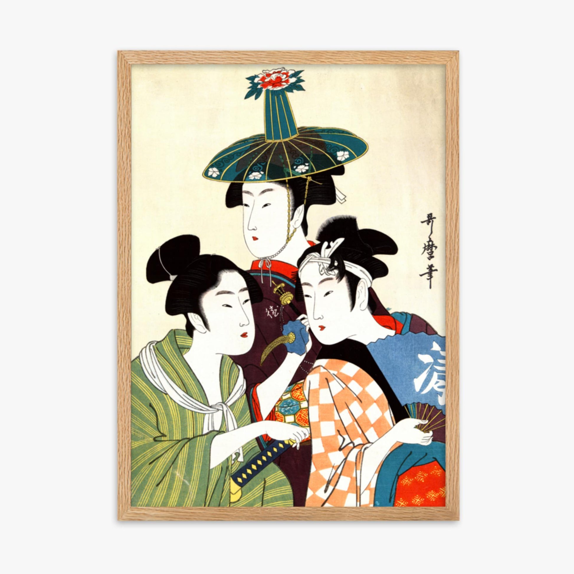 Utamaro Kitagawa - Three Young Men or Women  50x70 cm Poster With Oak Frame