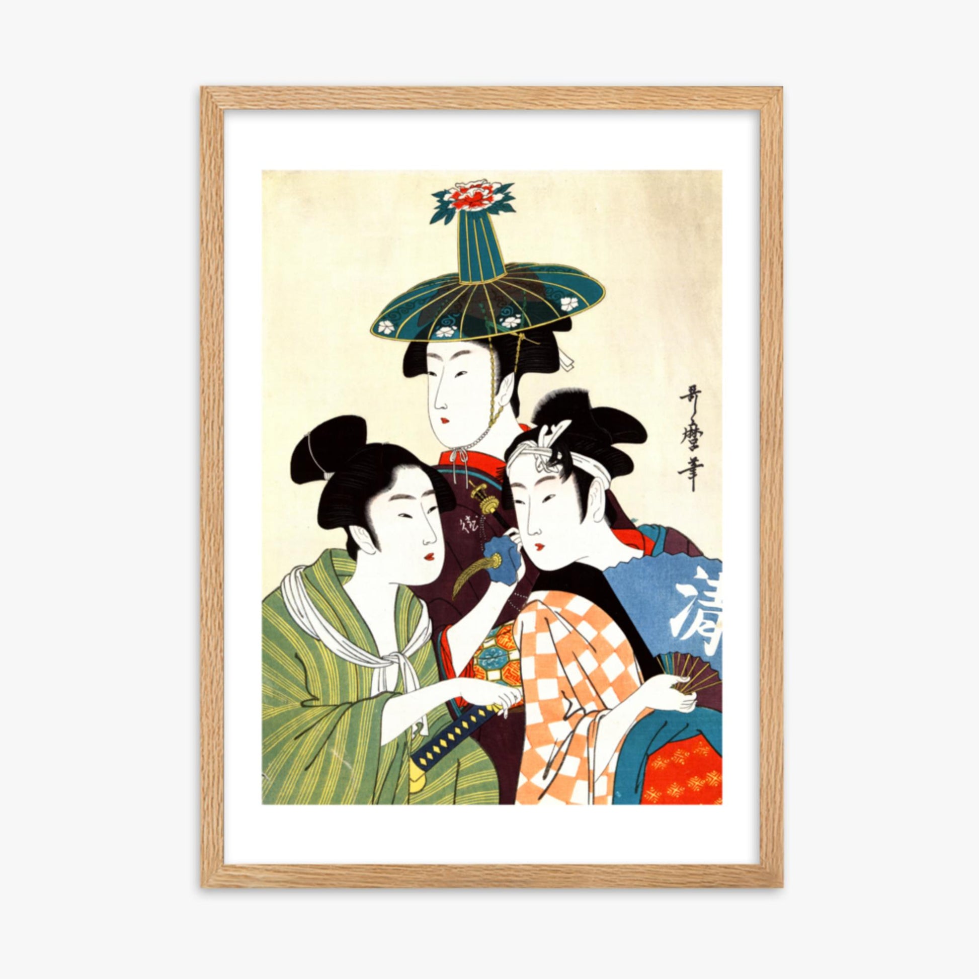 Utamaro Kitagawa - Three Young Men or Women  50x70 cm Poster With Oak Frame