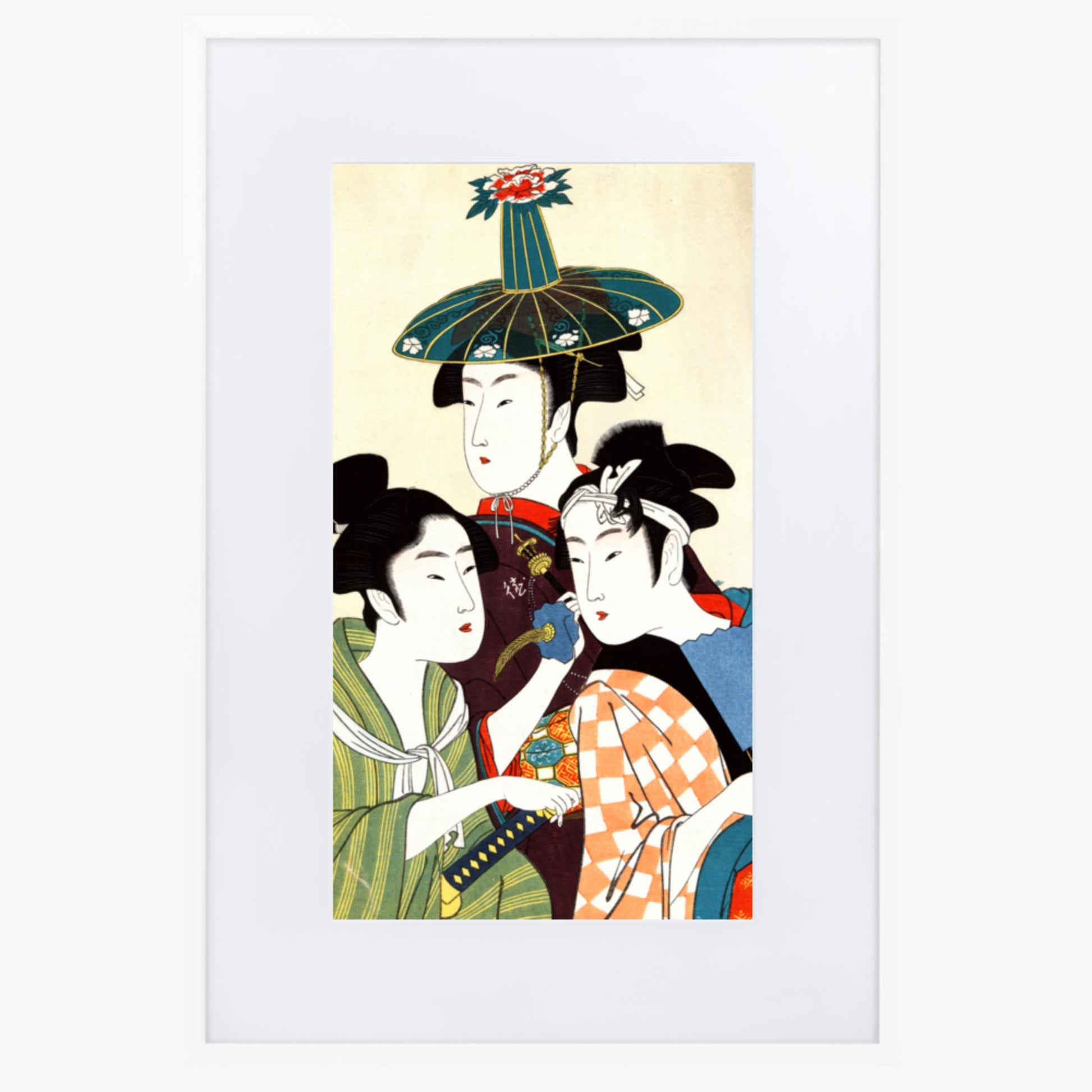 Utamaro Kitagawa - Three Young Men or Women  61x91 cm Poster With White Frame