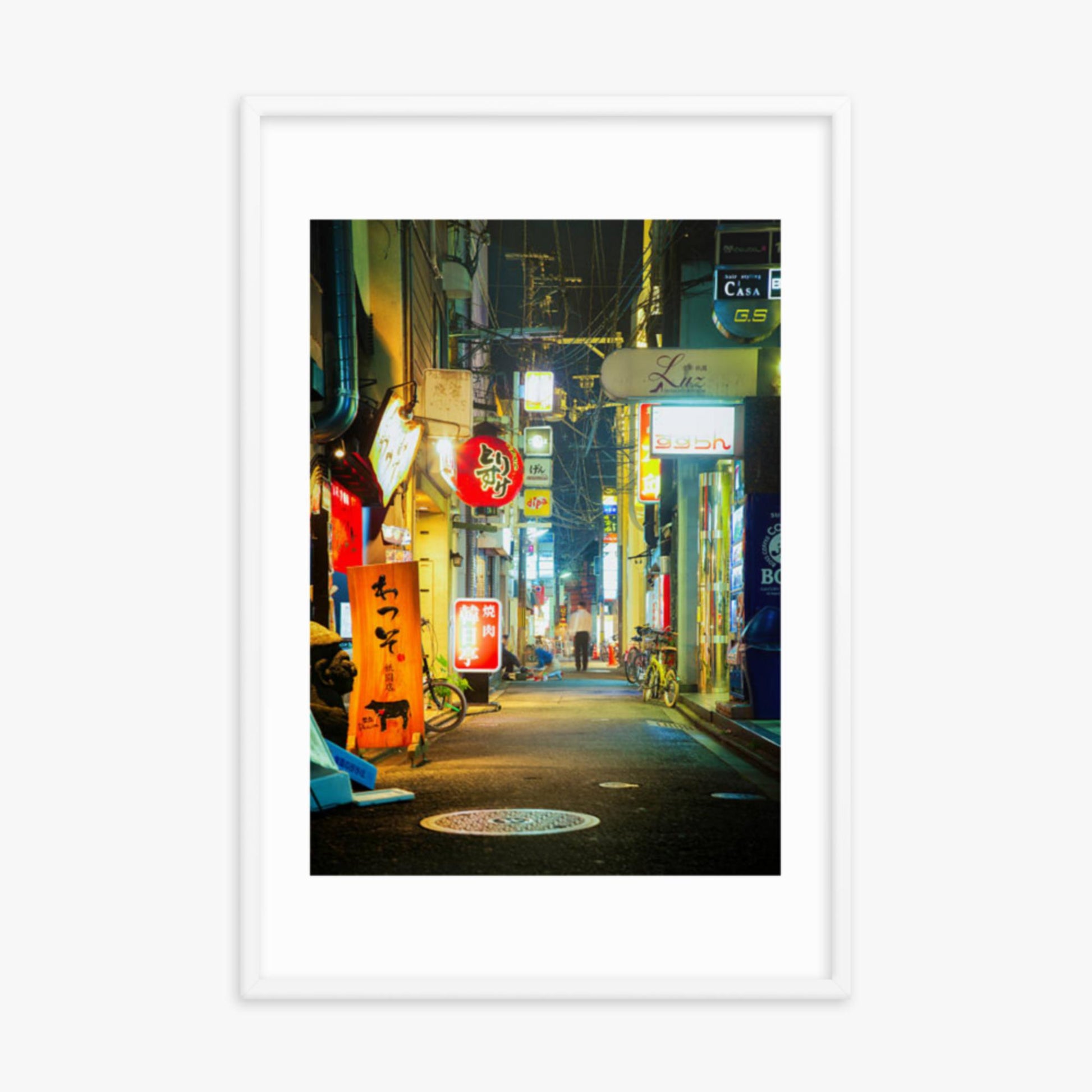 Kyoto, Japan backstreet at night 24x36 in Poster With White Frame