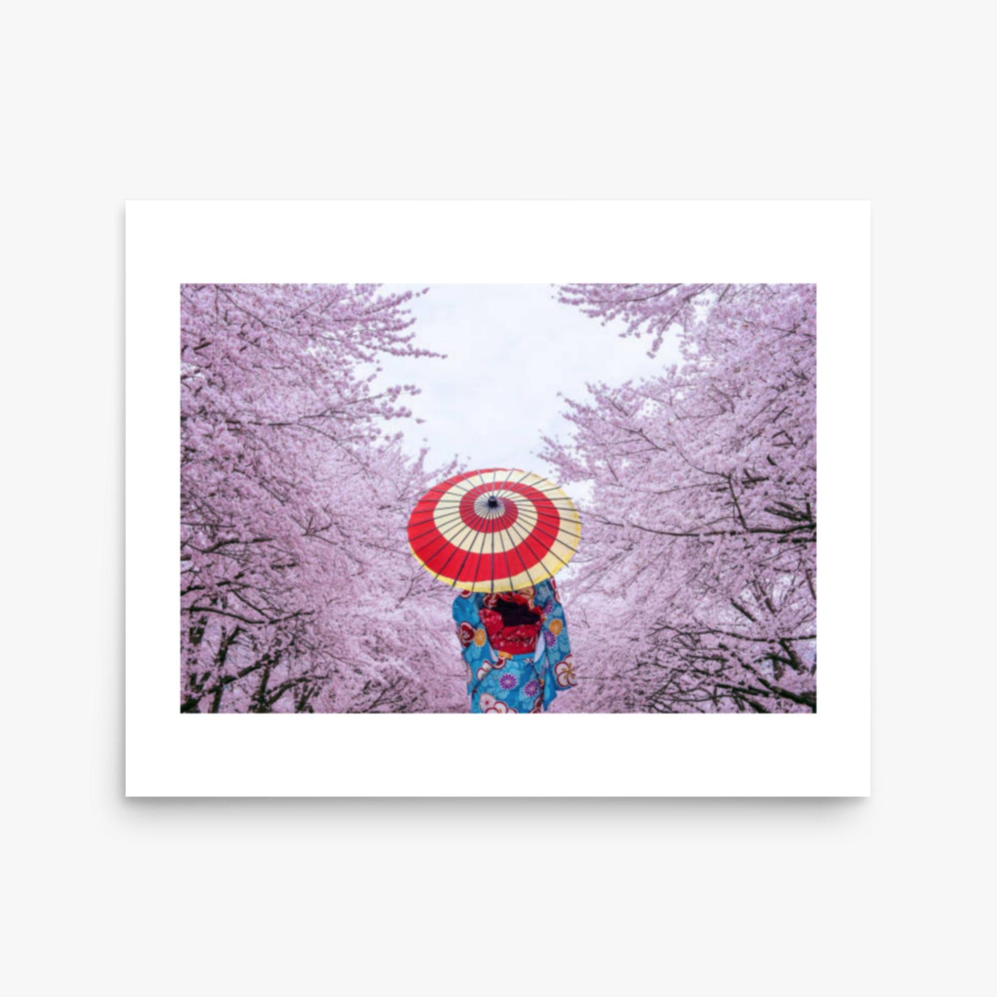 Asian woman wearing japanese traditional kimono and cherry blossom in spring 16x20 in Poster