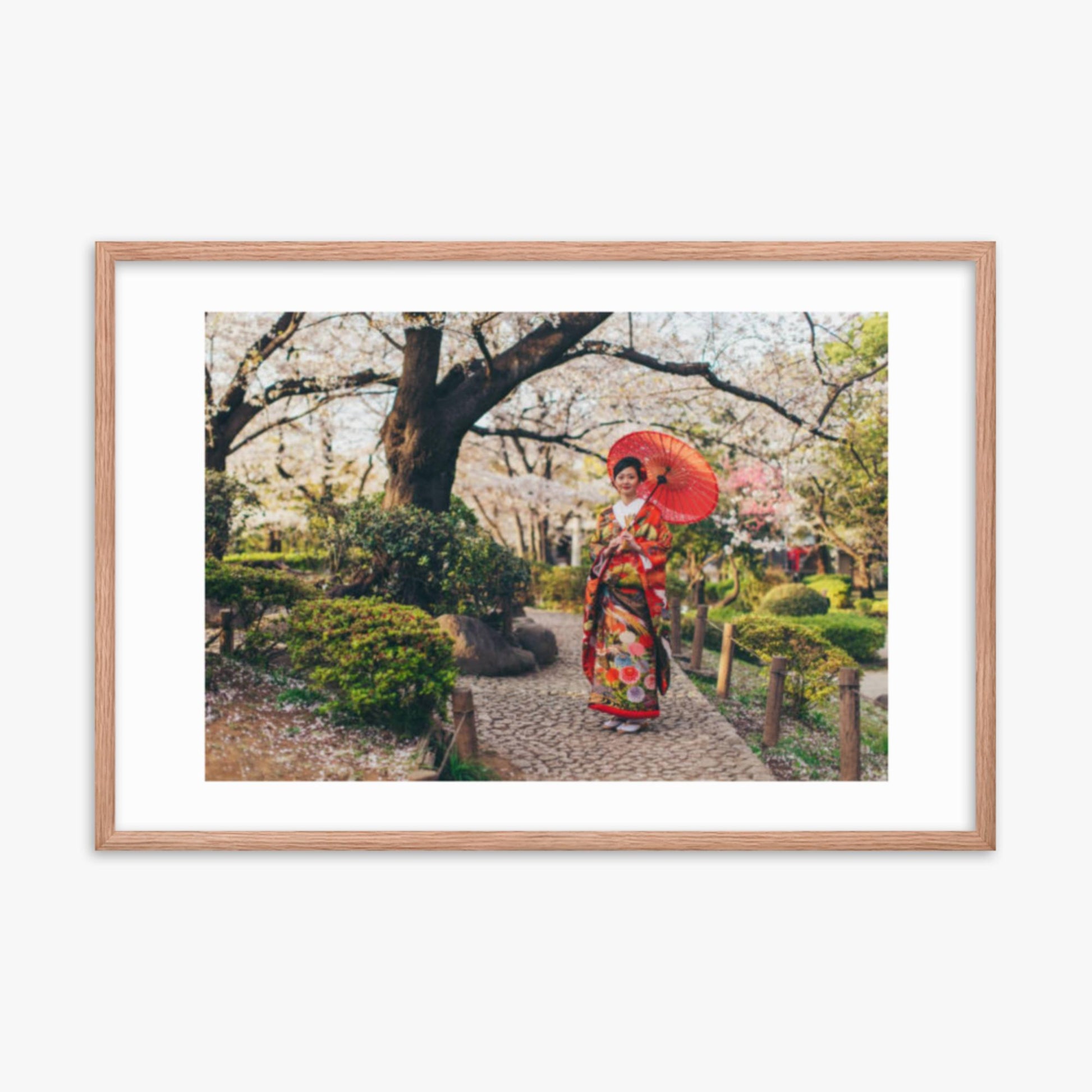 Beautiful Japanese Woman in Kimono 24x36 in Poster With Oak Frame