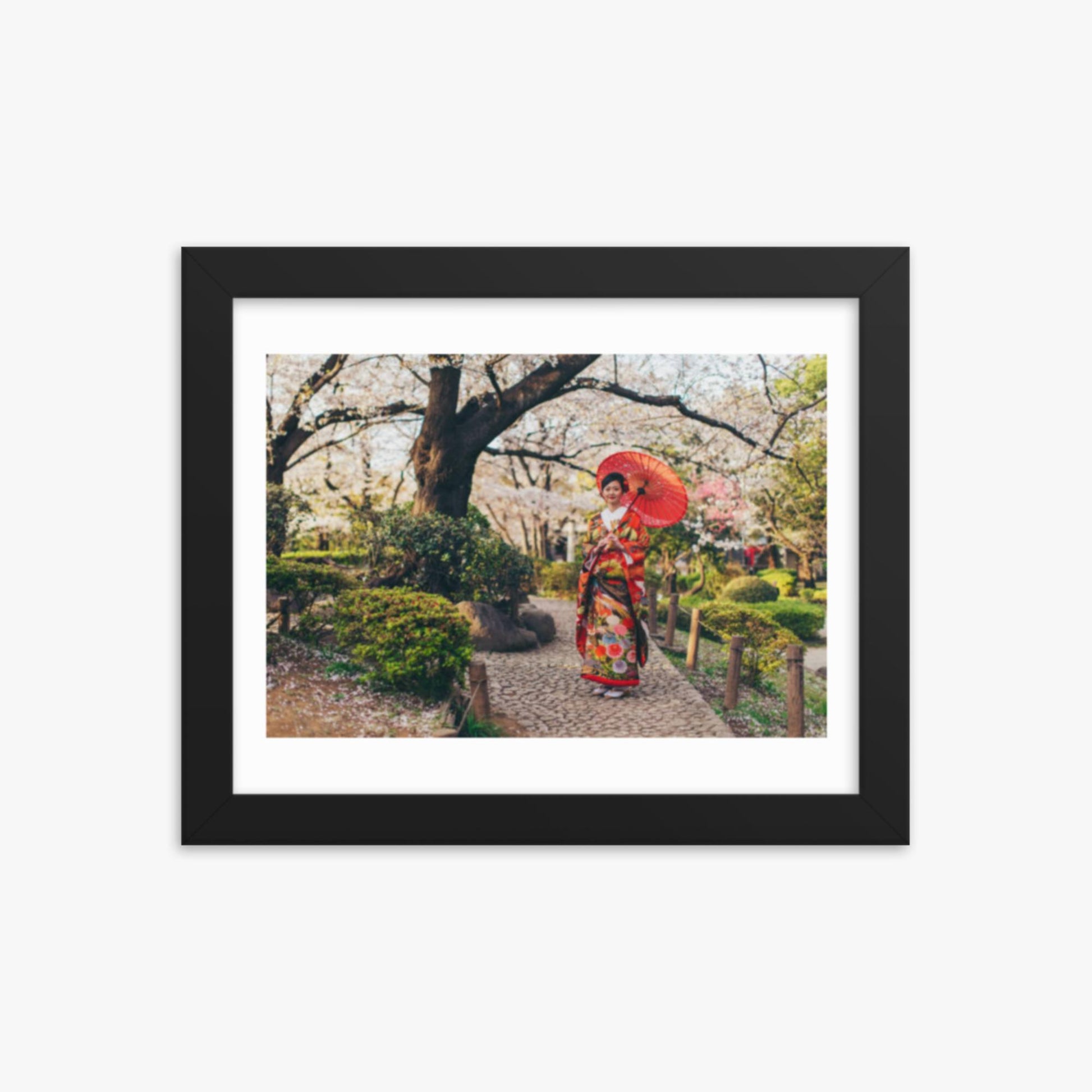 Beautiful Japanese Woman in Kimono 8x10 in Poster With Black Frame