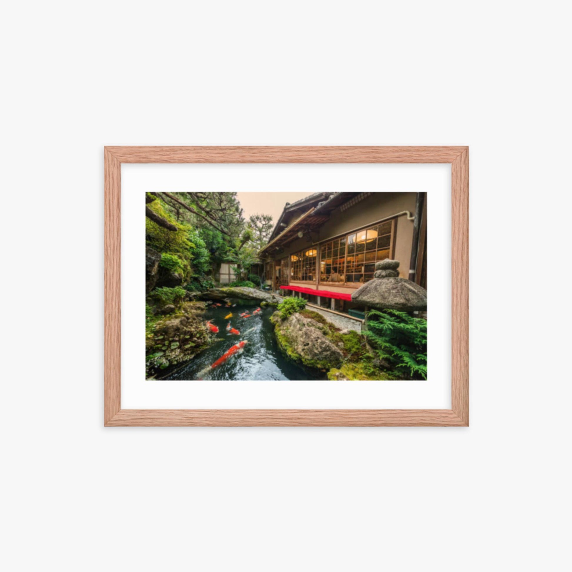 Traditional Japanese Koi Pond in Kyoto Japan 12x16 in Poster With Oak Frame