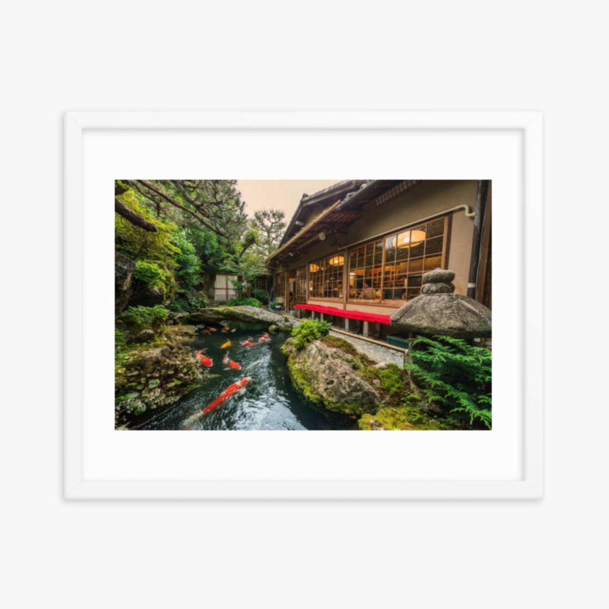 Traditional Japanese Koi Pond in Kyoto Japan 16x20 in Poster With White Frame