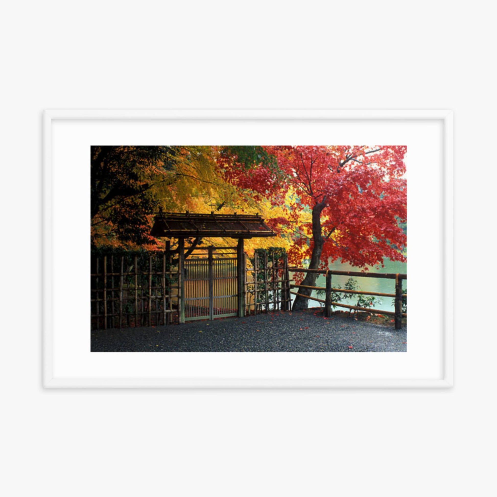 Entrace to Japanese Garden With Autumn Trees 24x36 in Poster With White Frame