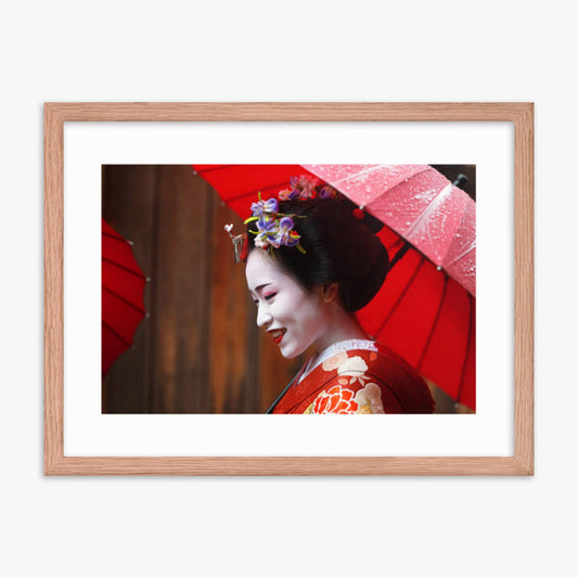 Maiko Girl 18x24 in Poster With Oak Frame