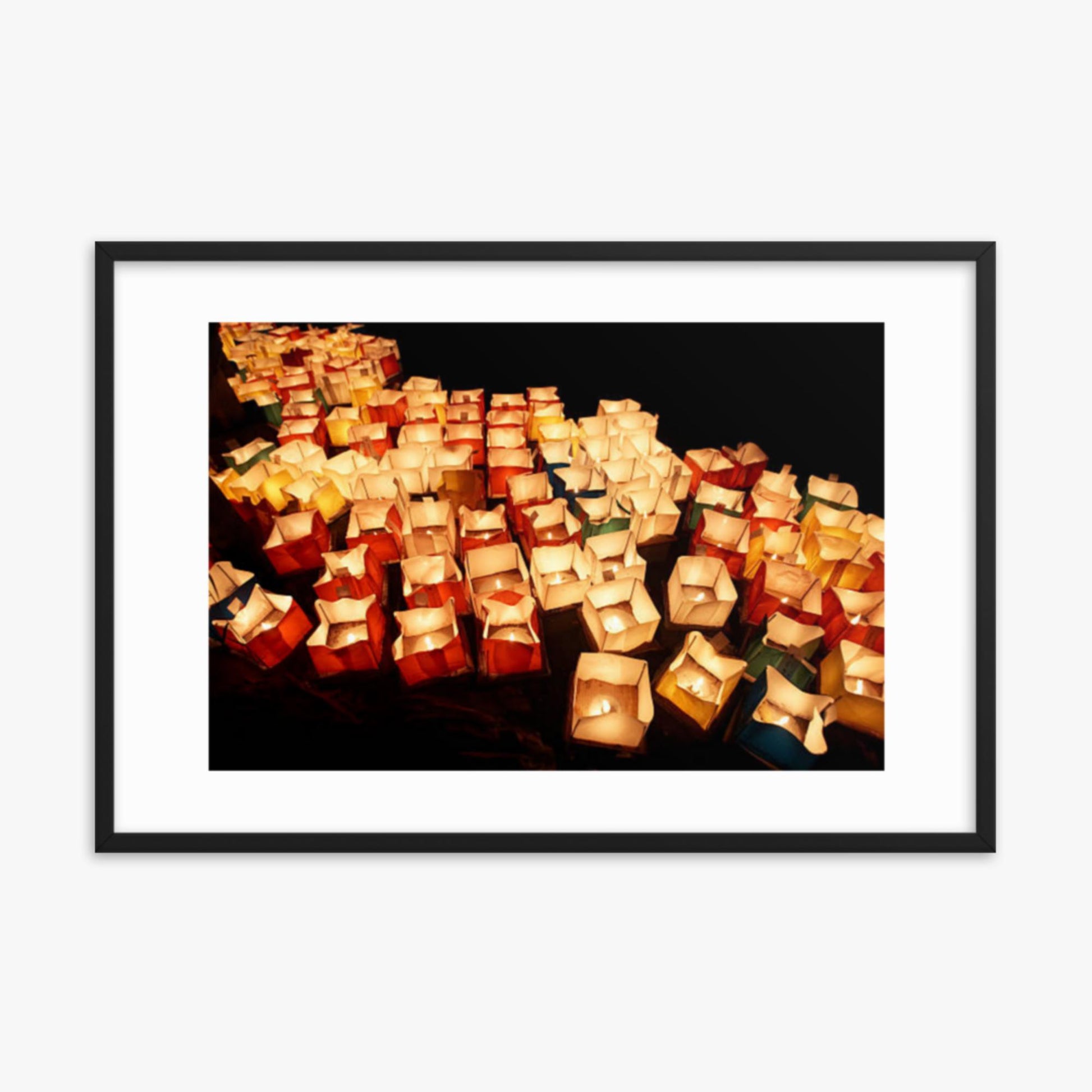 Lanterns lit on Hirosawa Pond, Kyoto 24x36 in Poster With Black Frame