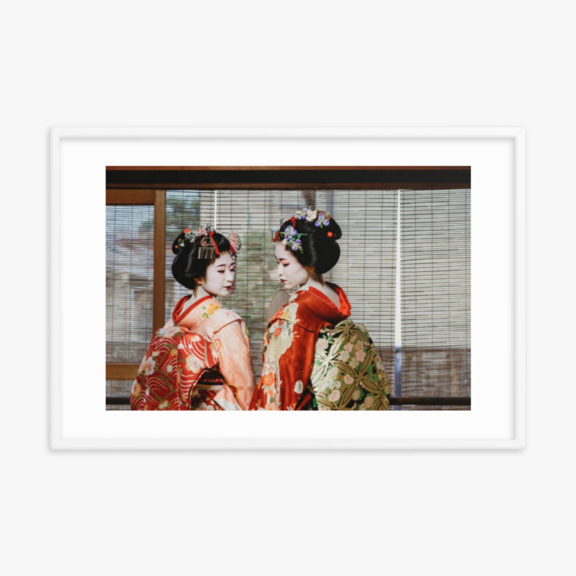 Maiko Women Together in Kyoto 24x36 in Poster With White Frame