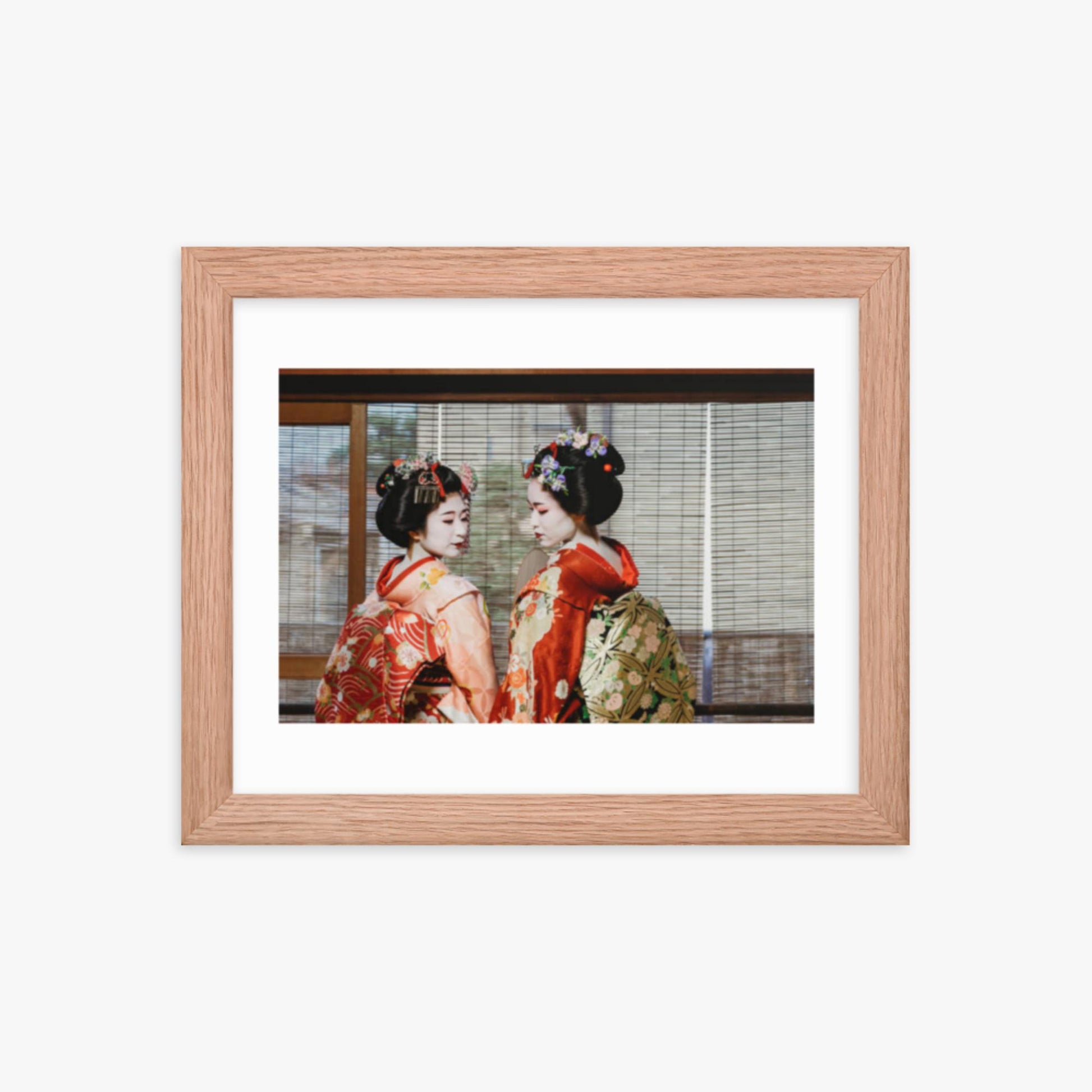 Maiko Women Together in Kyoto 8x10 in Poster With Oak Frame