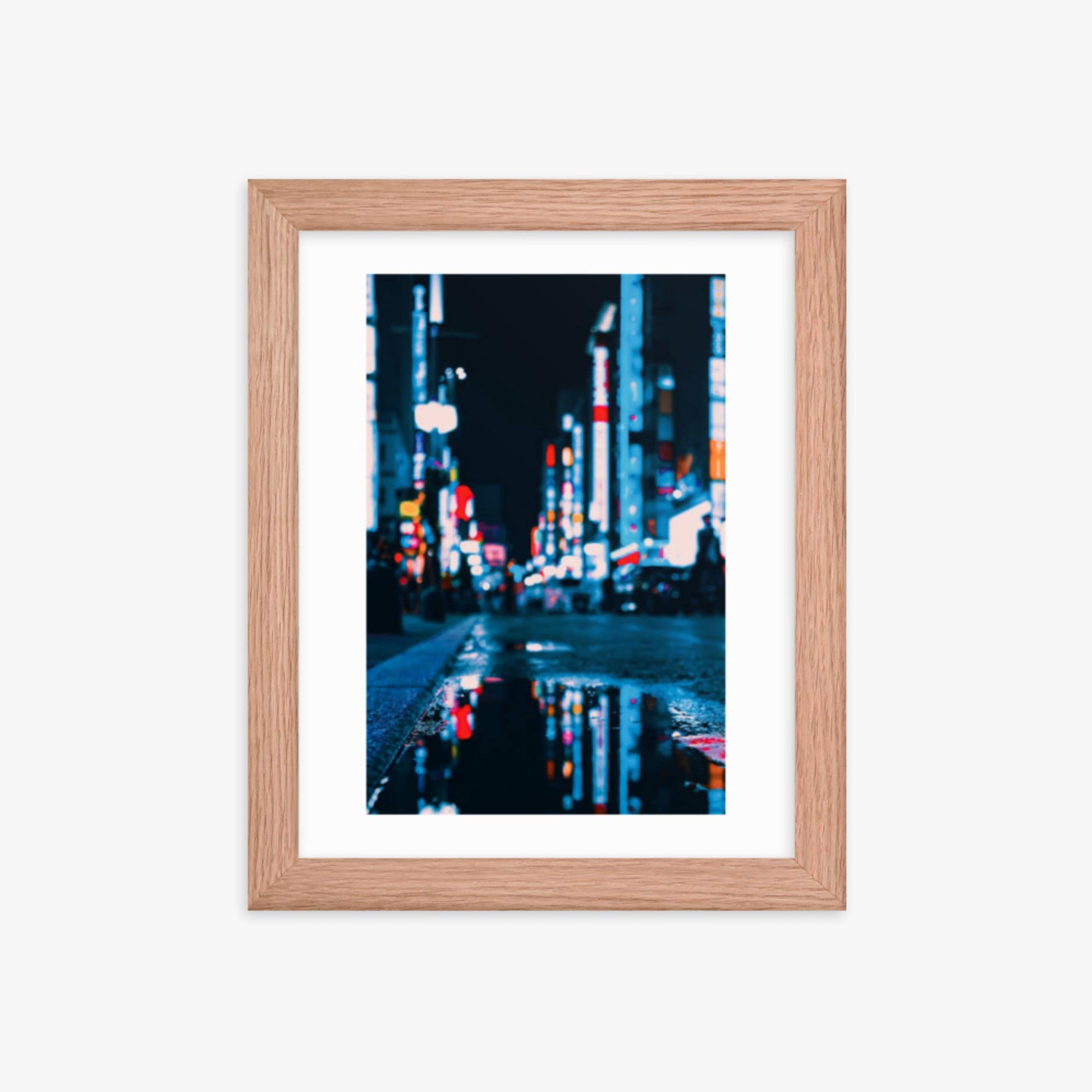 Neon Refelctions in Tokyo 8x10 in Poster With Oak Frame